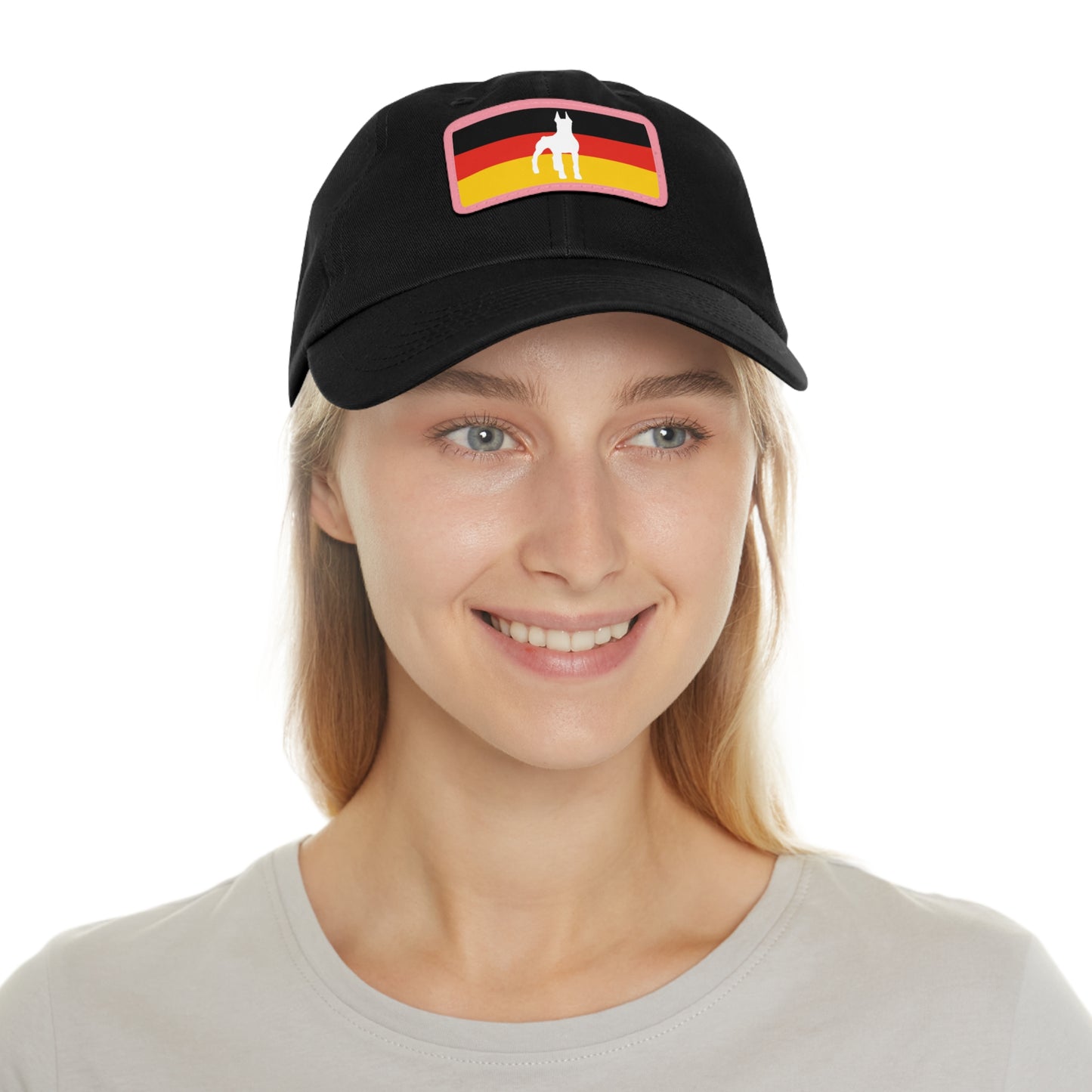 Doberman Germany Protect 1 Dad Hat with Leather Patch (Rectangle)