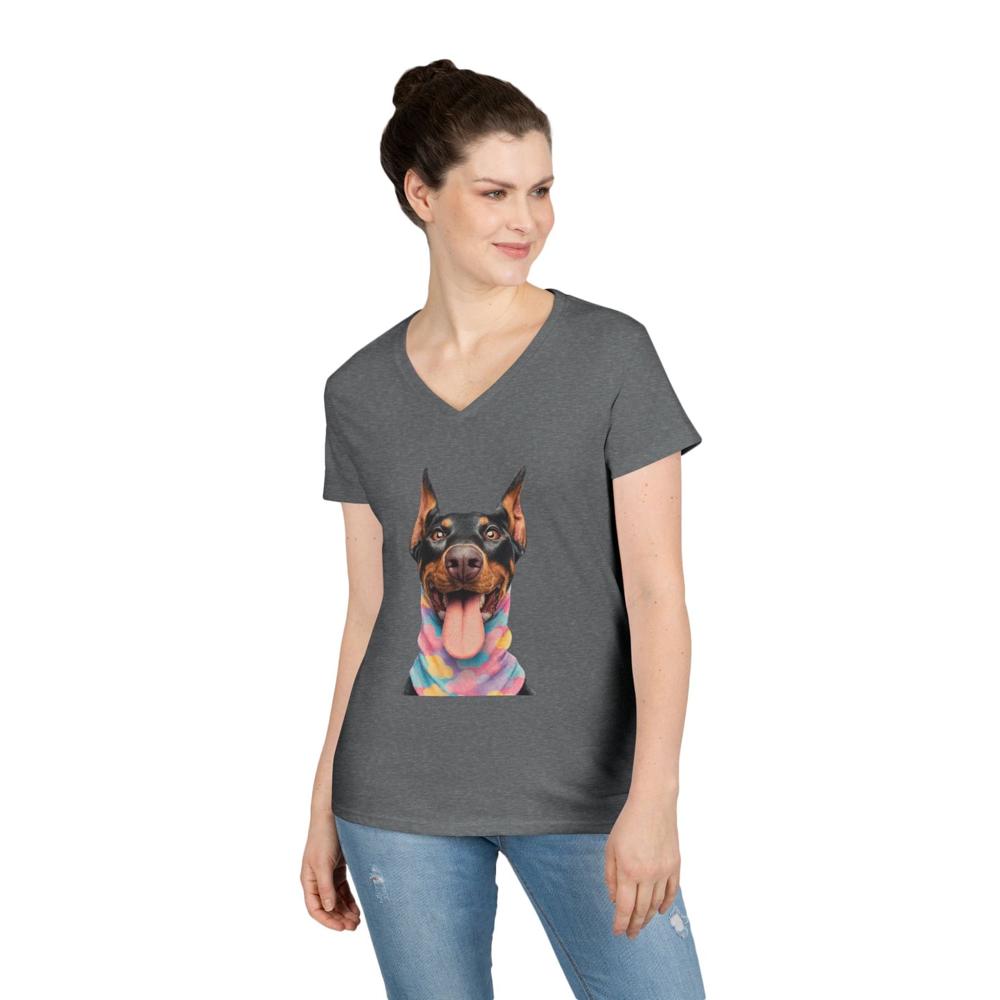 Doberman 1 V-Neck Tee Shirt for Women