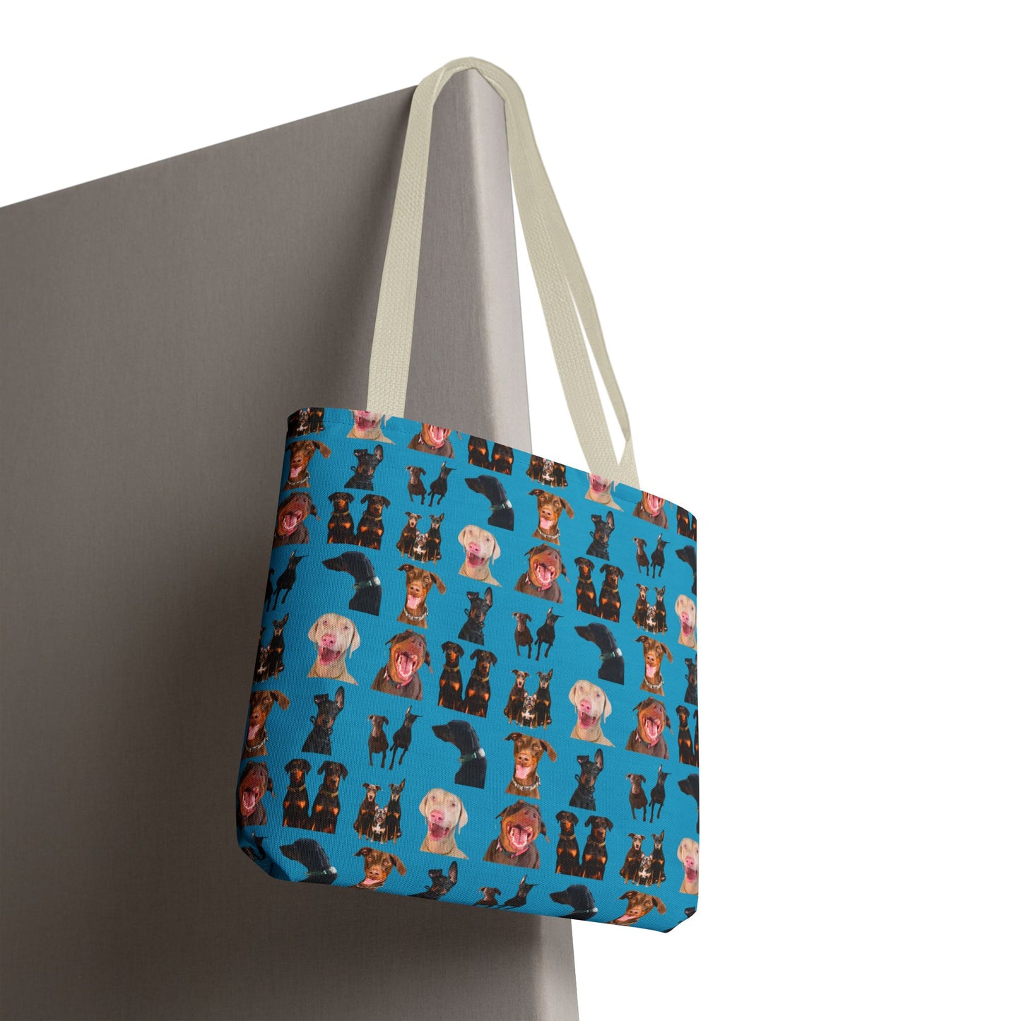 Edition 9 Doberman Model Pattern Turquoise Tote Bag