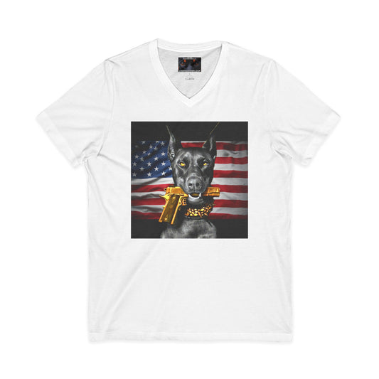 USA 2 Private Label Unisex Jersey Short Sleeve V-Neck Tee