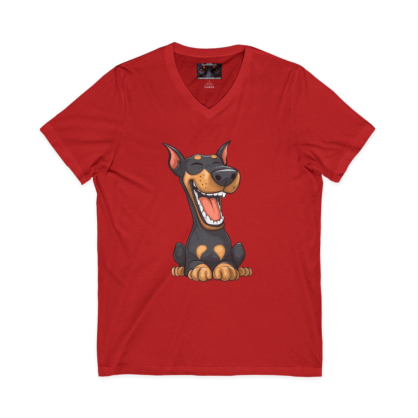 Cartoon Doberman 3 Private Label Unisex Jersey Short Sleeve V-Neck Tee