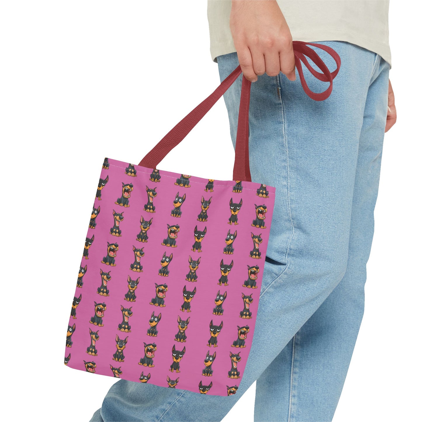 Doberman Cartoon Pattern Pink Tote Bag