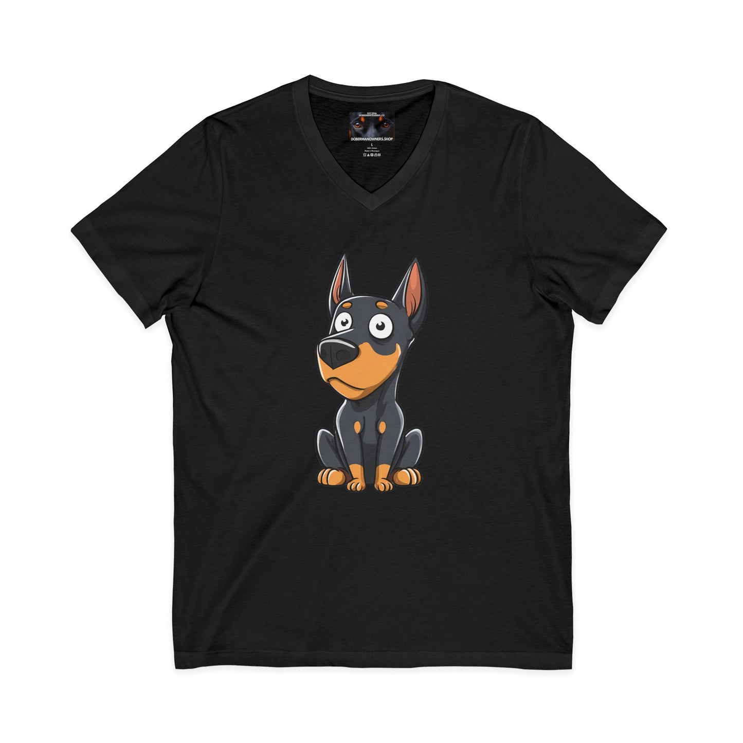 Cartoon Doberman 2 Private Label Unisex Jersey Short Sleeve V-Neck Tee