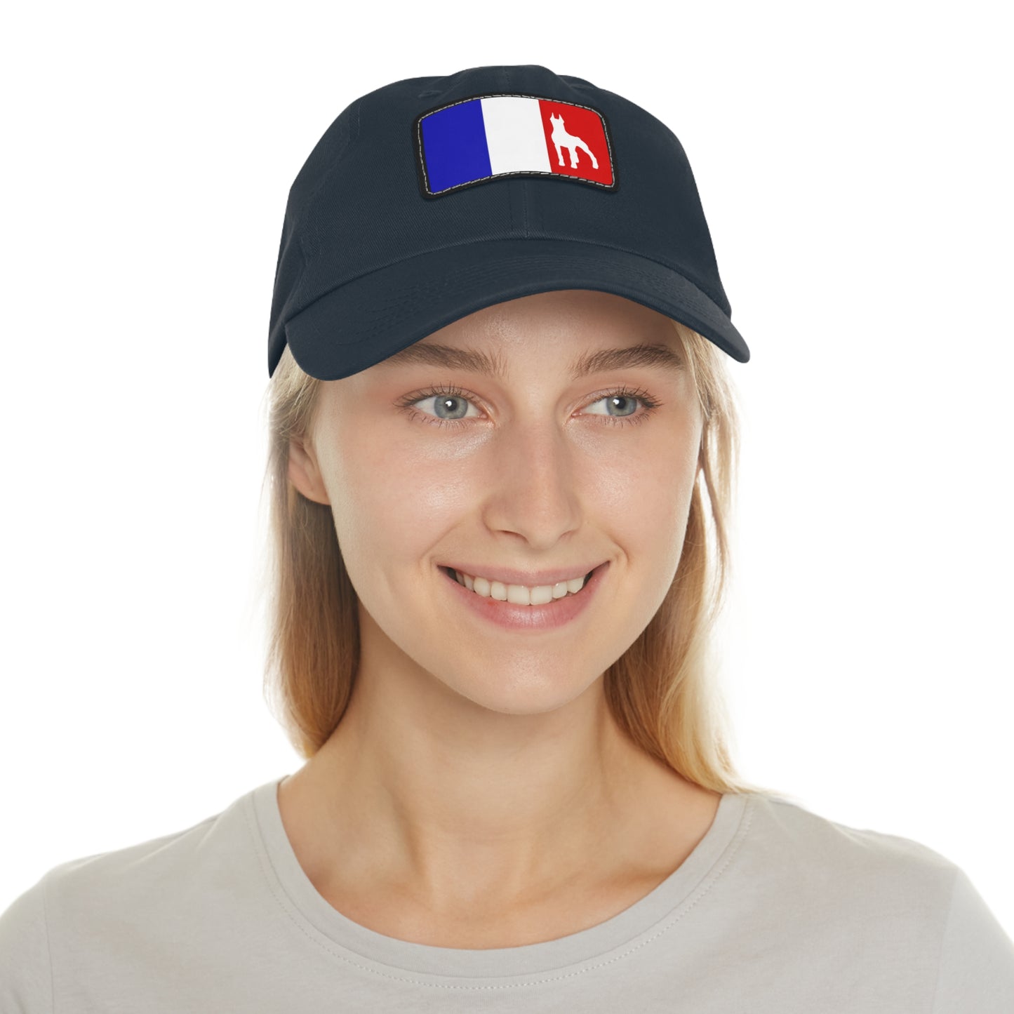 Doberman France Protect 1 Dad Hat with Leather Patch (Rectangle)