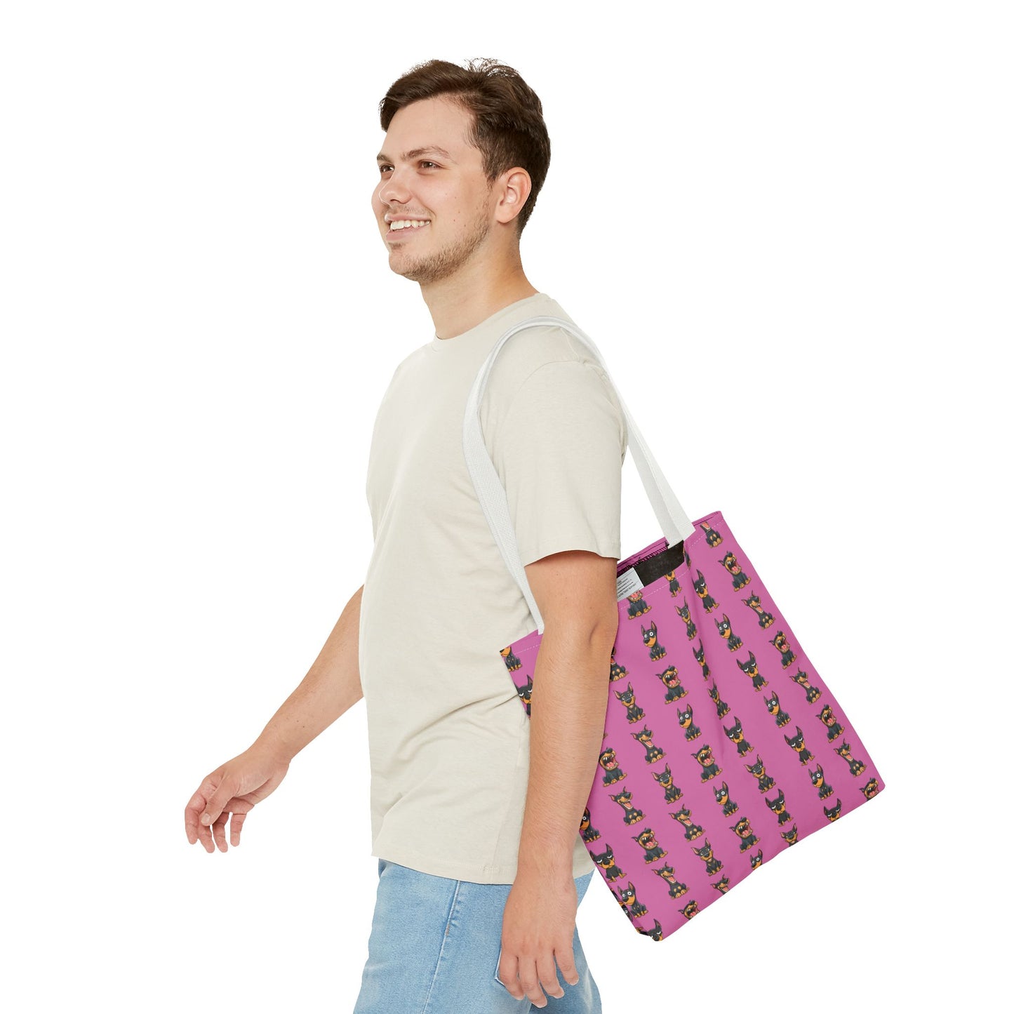 Doberman Cartoon Pattern Pink Tote Bag