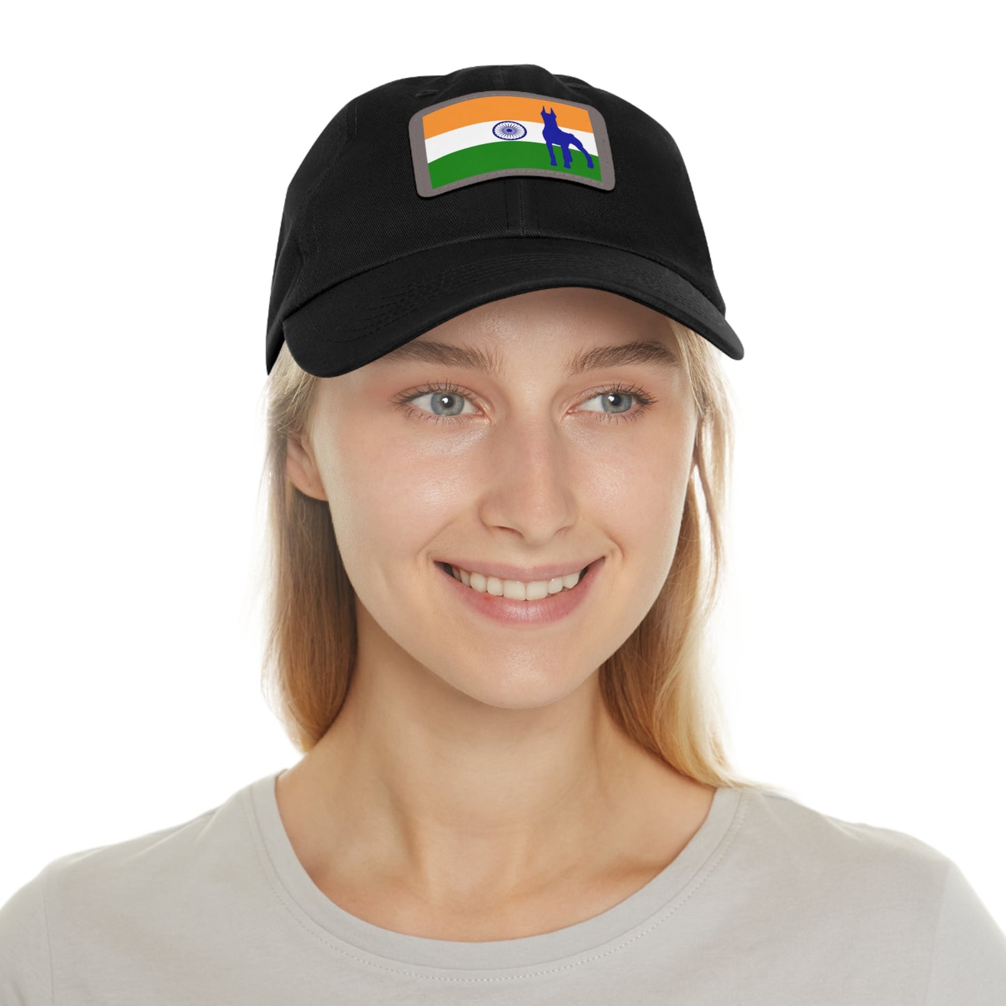 Doberman India Protect 1 Dad Hat with Leather Patch (Rectangle)