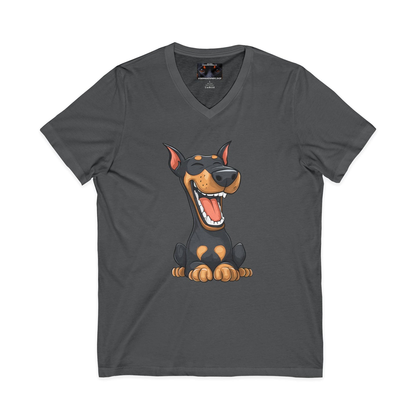 Cartoon Doberman 3 Private Label Unisex Jersey Short Sleeve V-Neck Tee