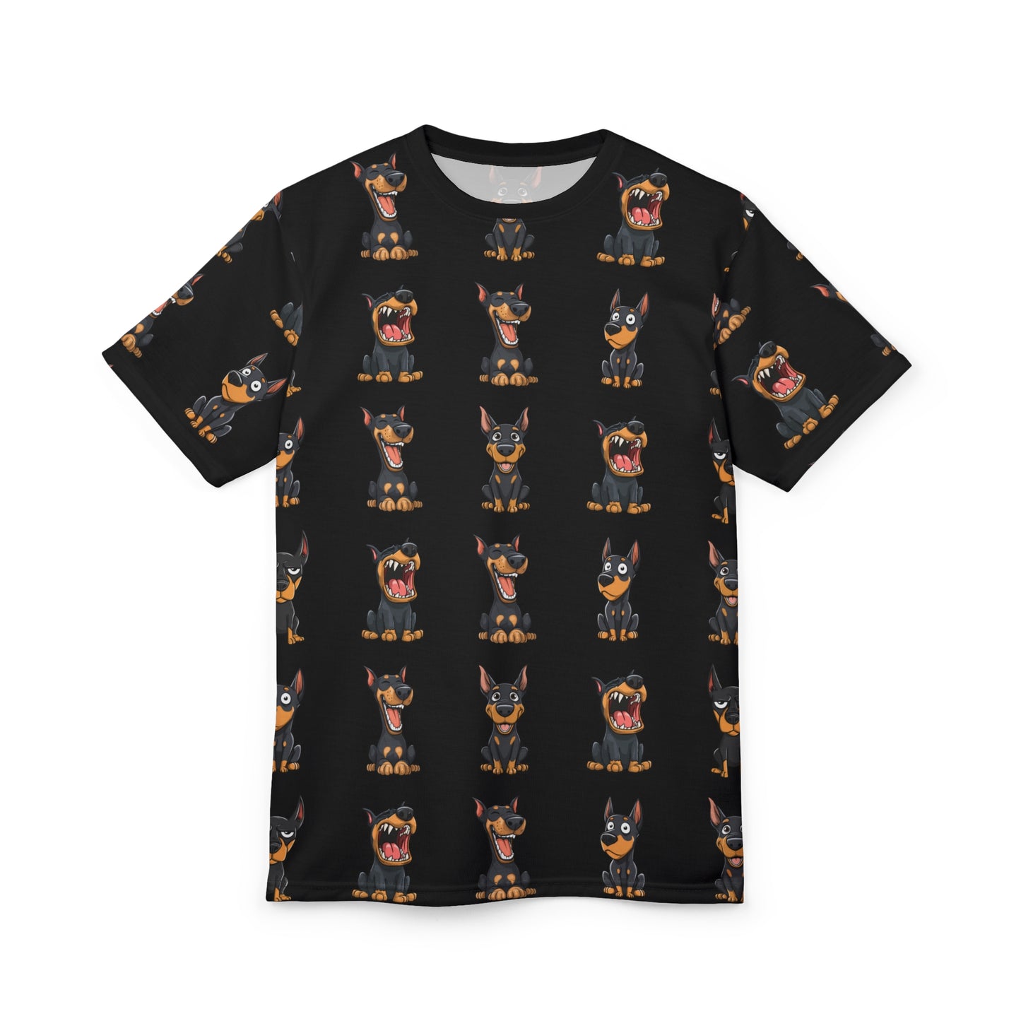 Doberman Pattern 1 All-Over-Print Tee — Cartoon Doberman Repeat Design