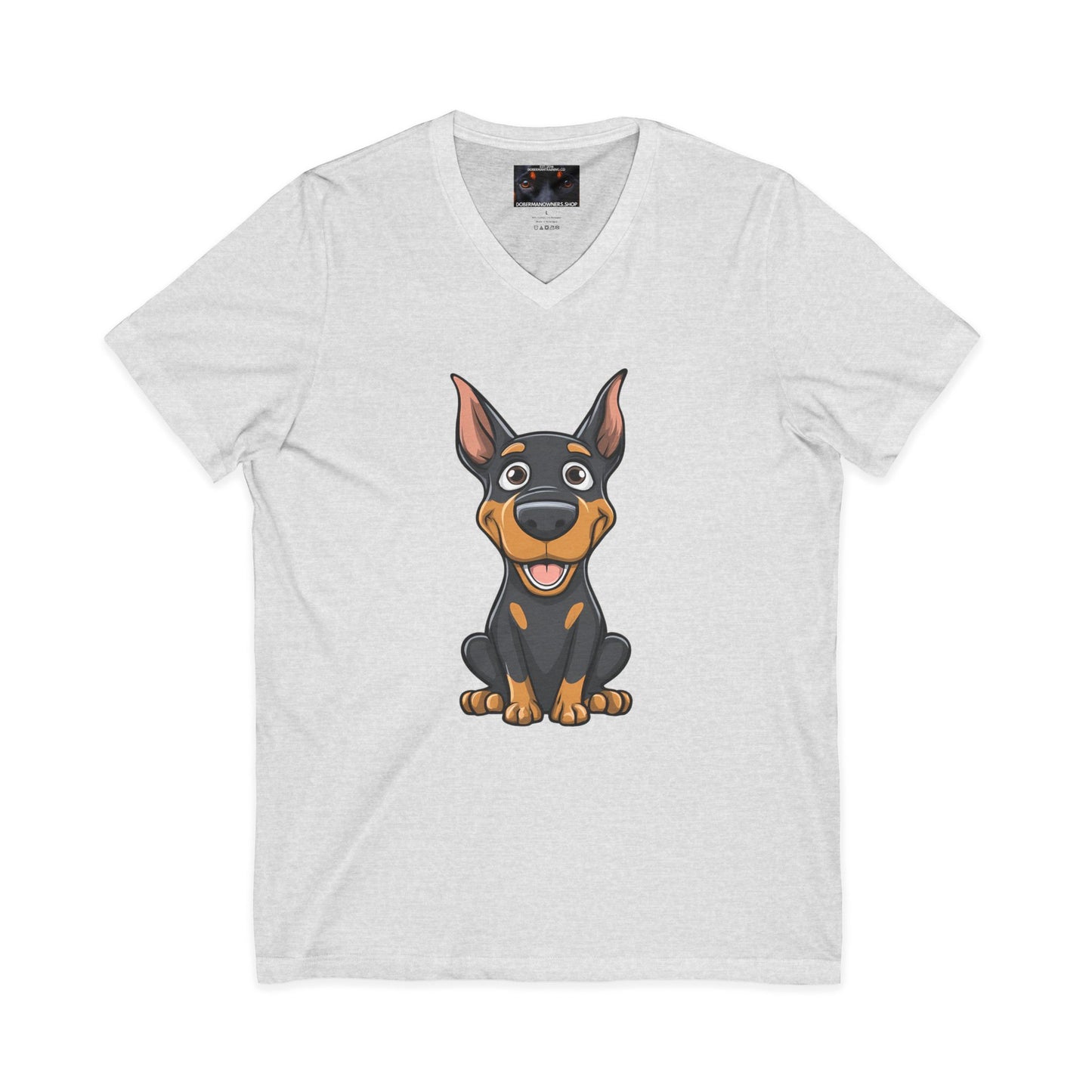Cartoon Doberman 1 Private Label Unisex Jersey Short Sleeve V-Neck Tee