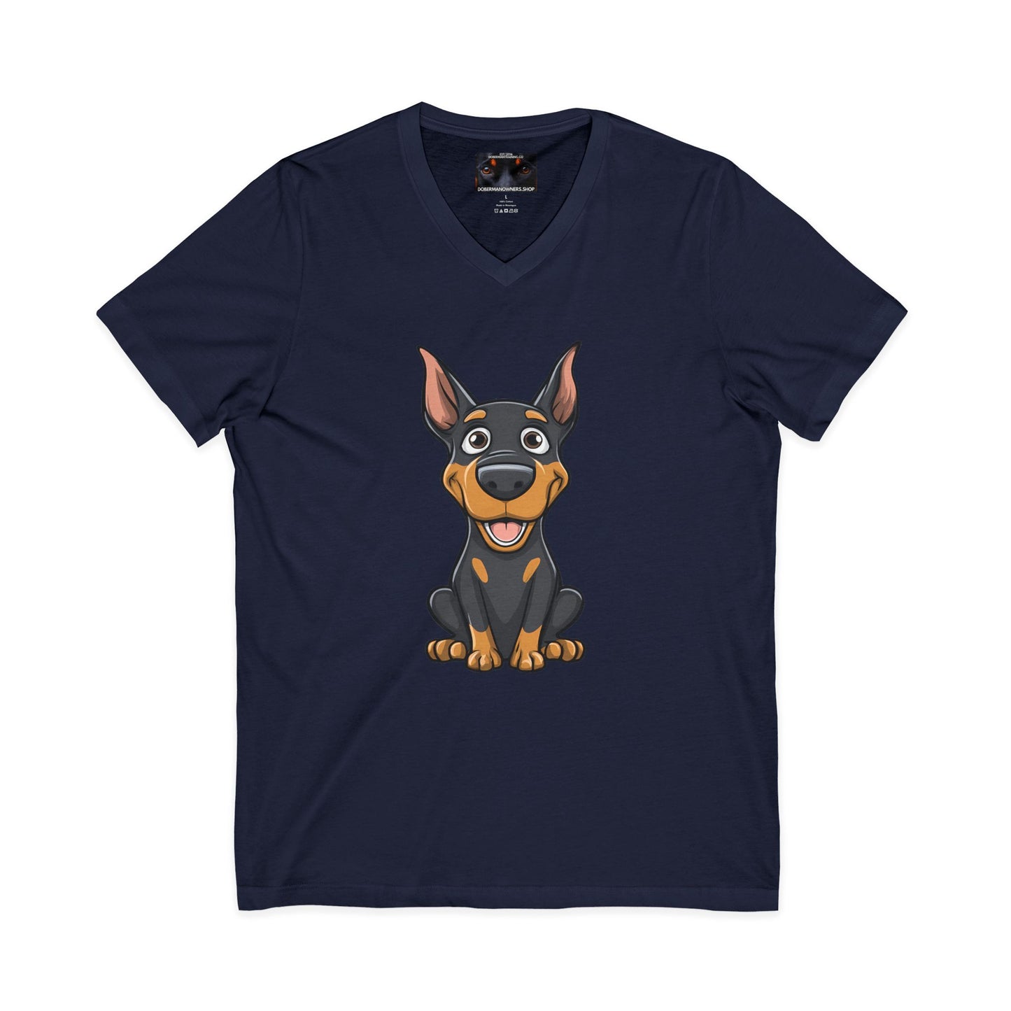 Cartoon Doberman 1 Private Label Unisex Jersey Short Sleeve V-Neck Tee