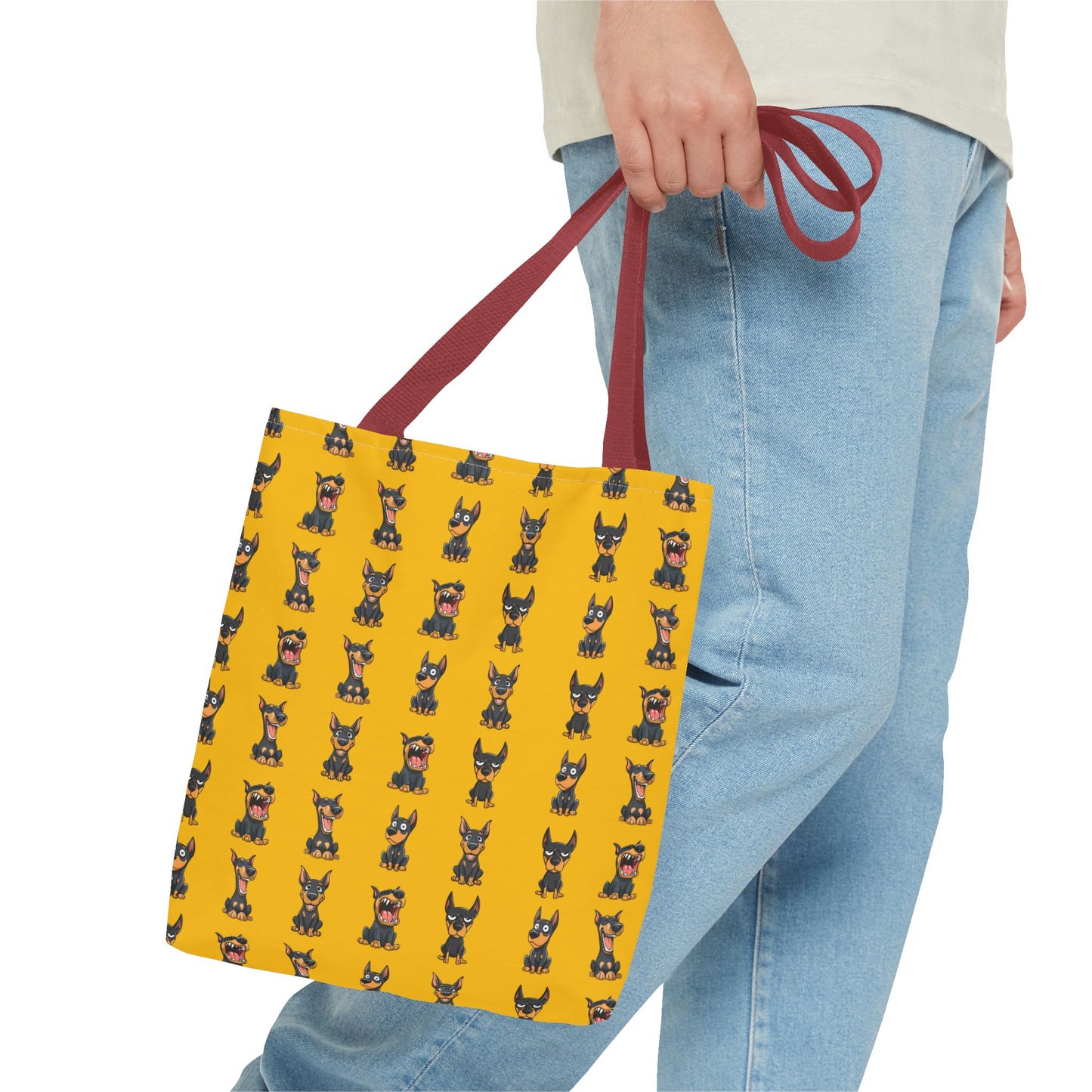 Doberman Cartoon Pattern Yellow Tote Bag