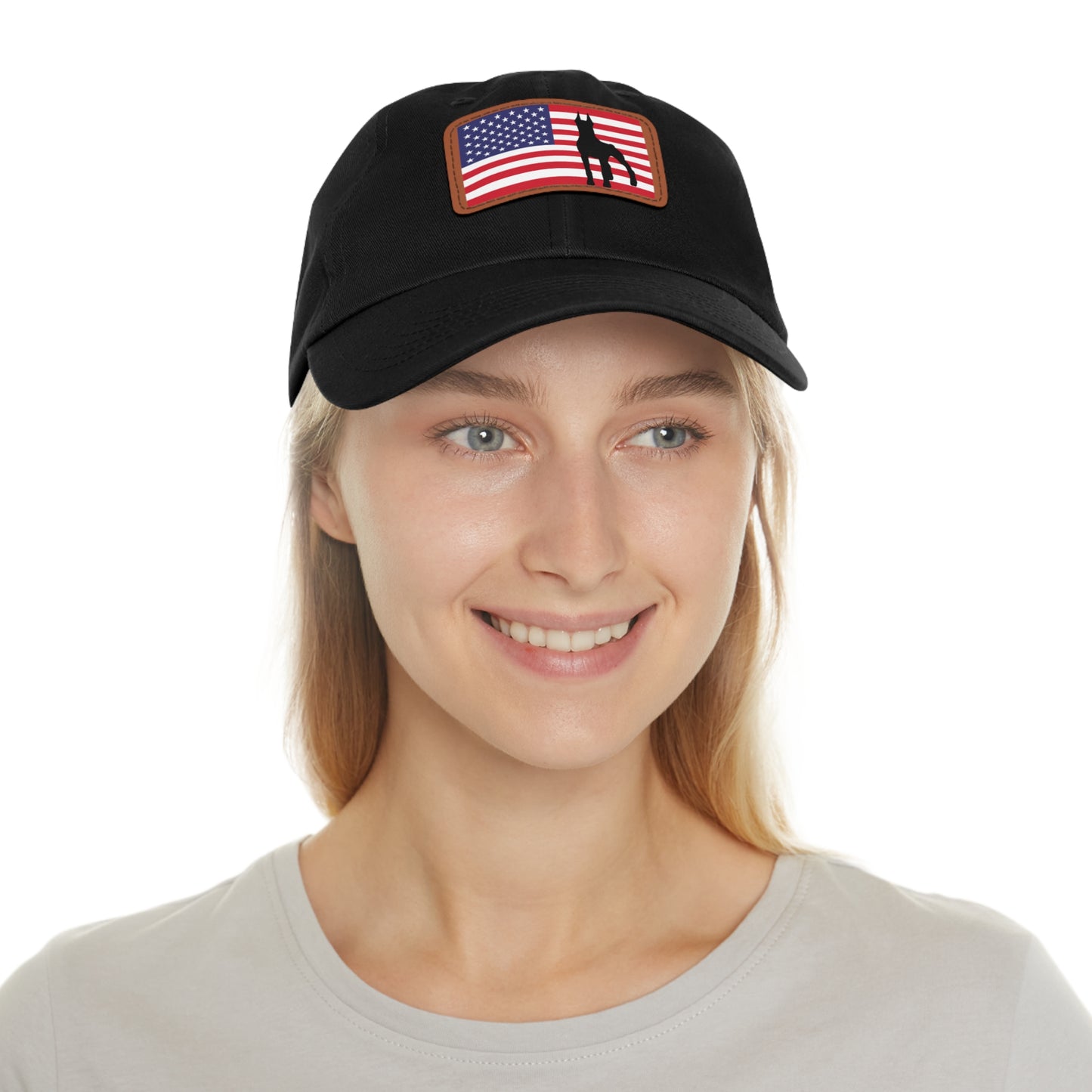 Doberman Protect USA 2 Dad Hat with Leather Patch (Rectangle)