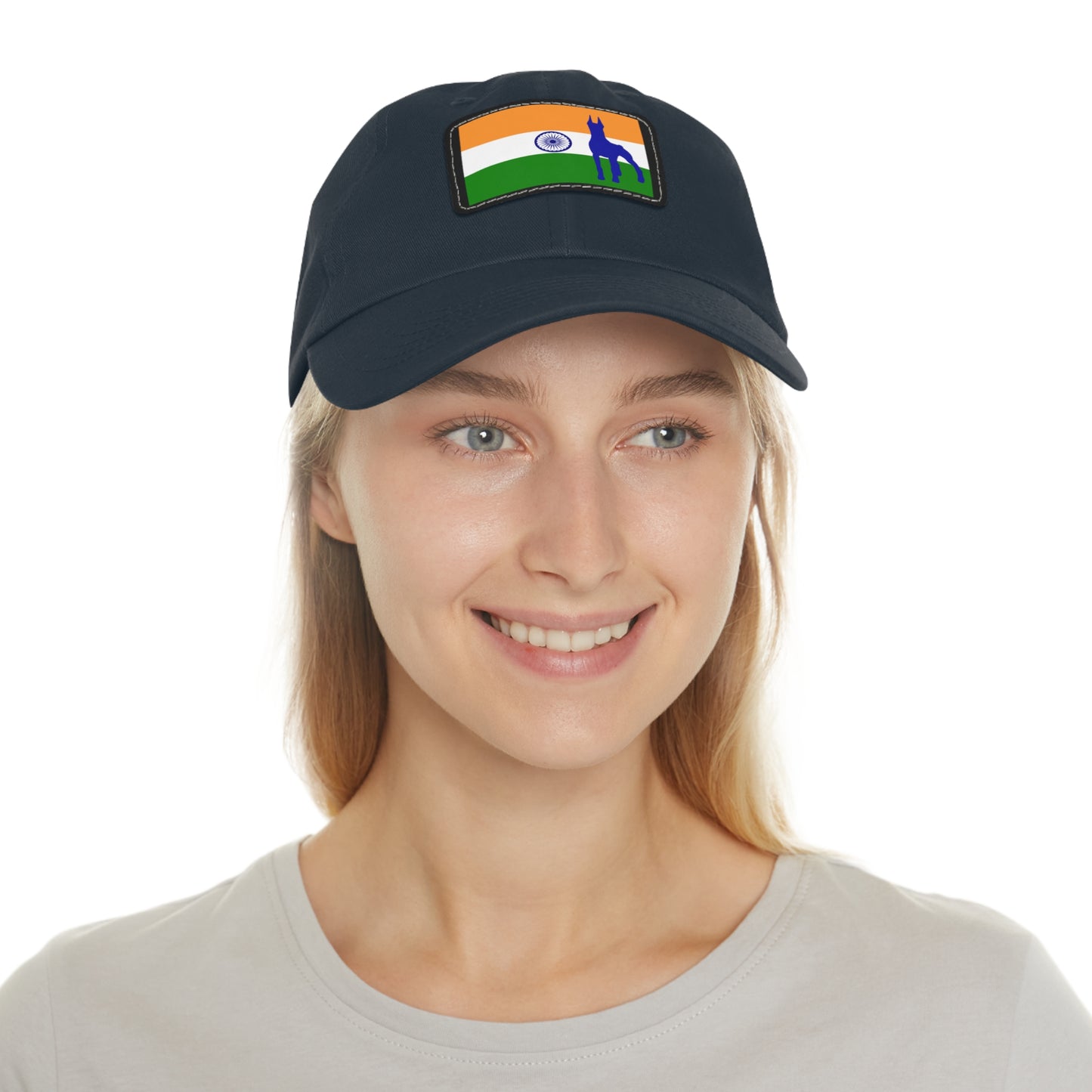 Doberman India Protect 1 Dad Hat with Leather Patch (Rectangle)