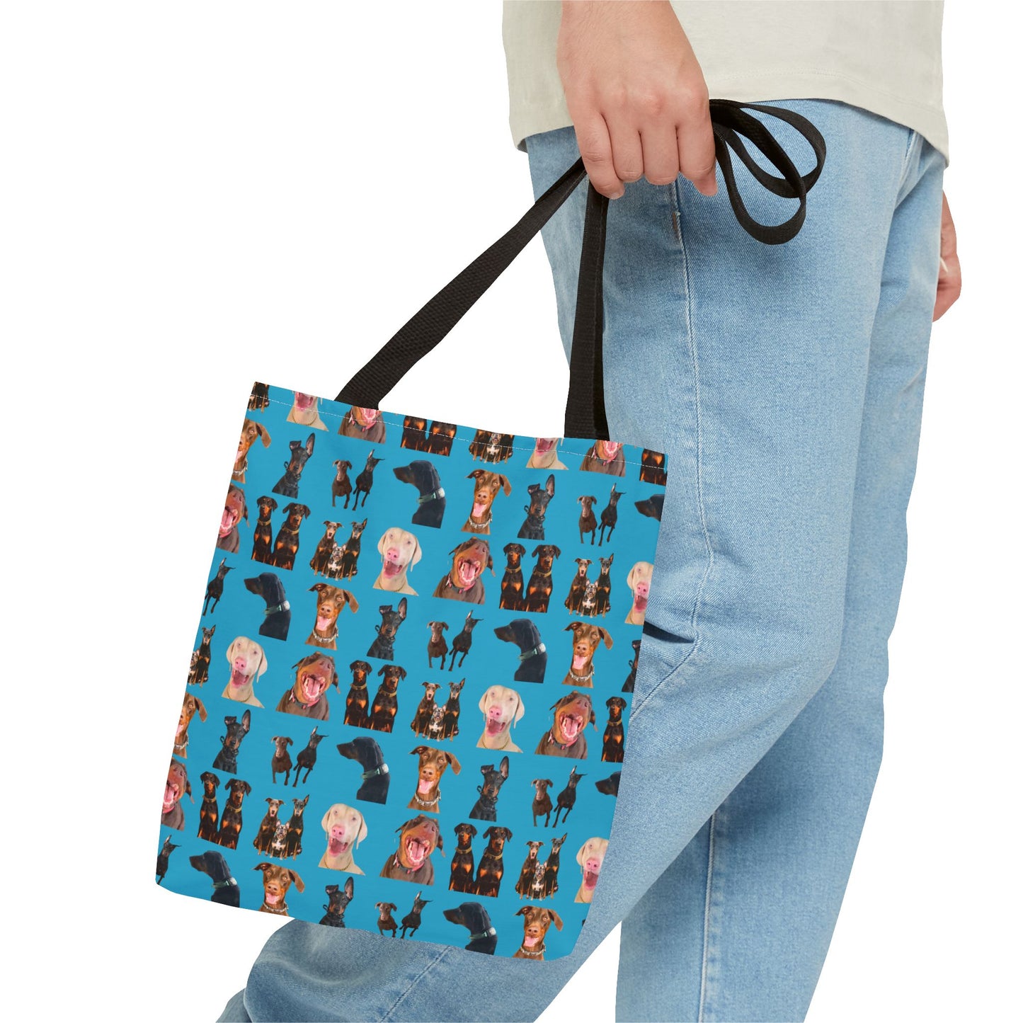 Edition 9 Doberman Model Pattern Turquoise Tote Bag
