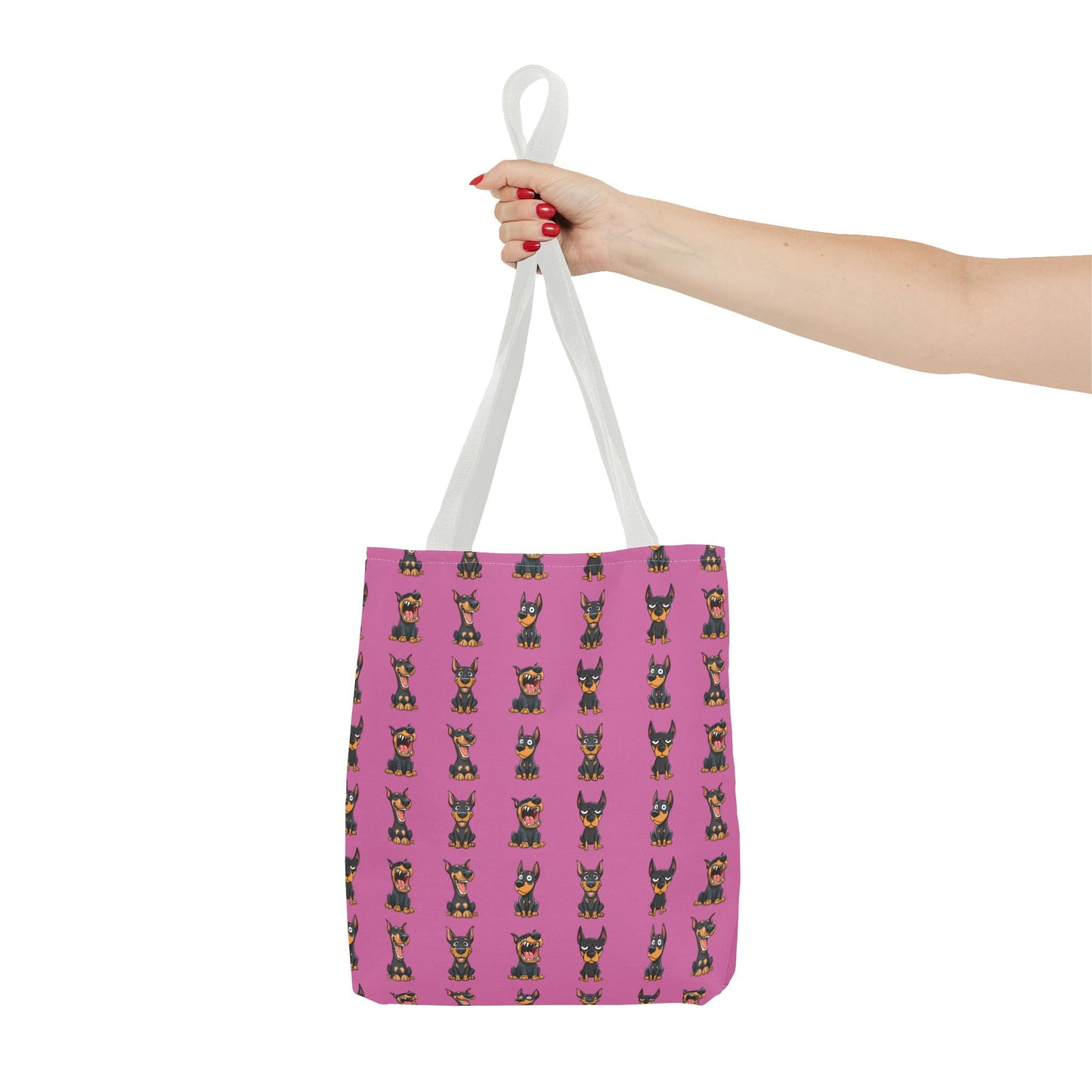 Doberman Cartoon Pattern Pink Tote Bag