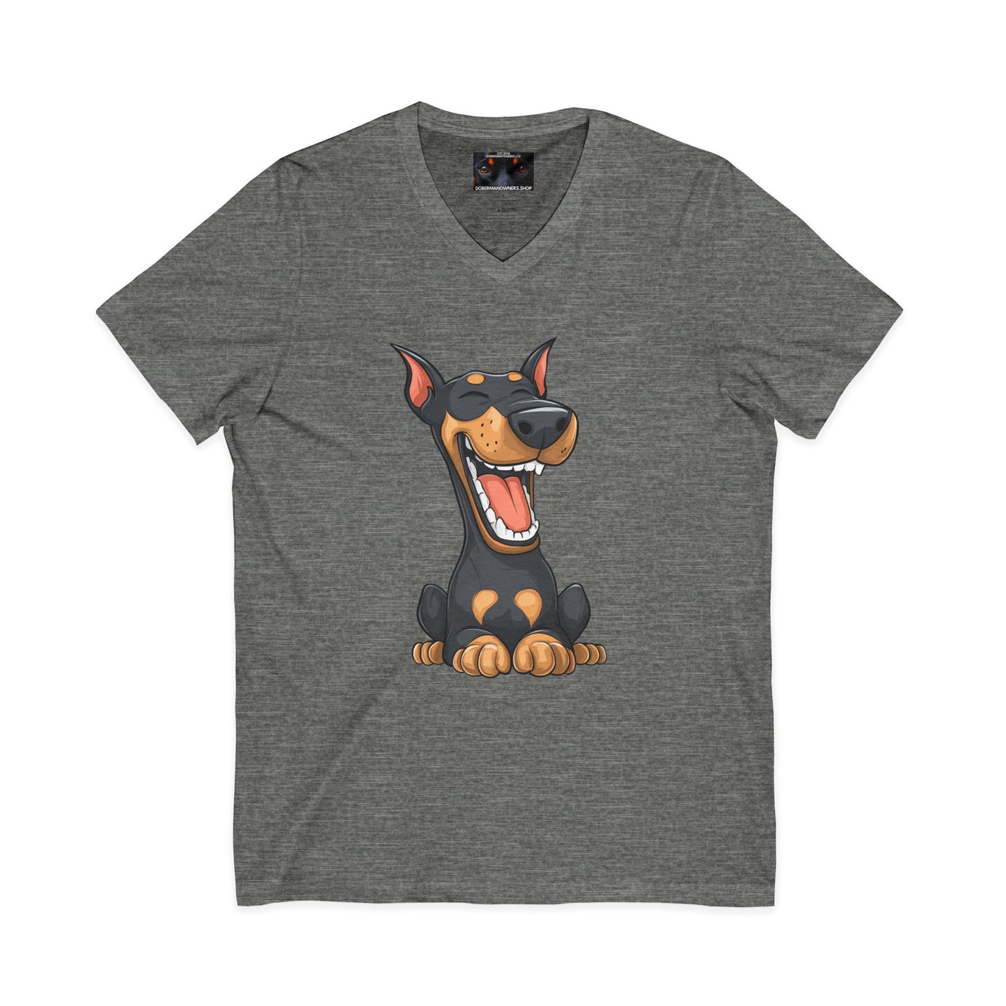 Cartoon Doberman 3 Private Label Unisex Jersey Short Sleeve V-Neck Tee
