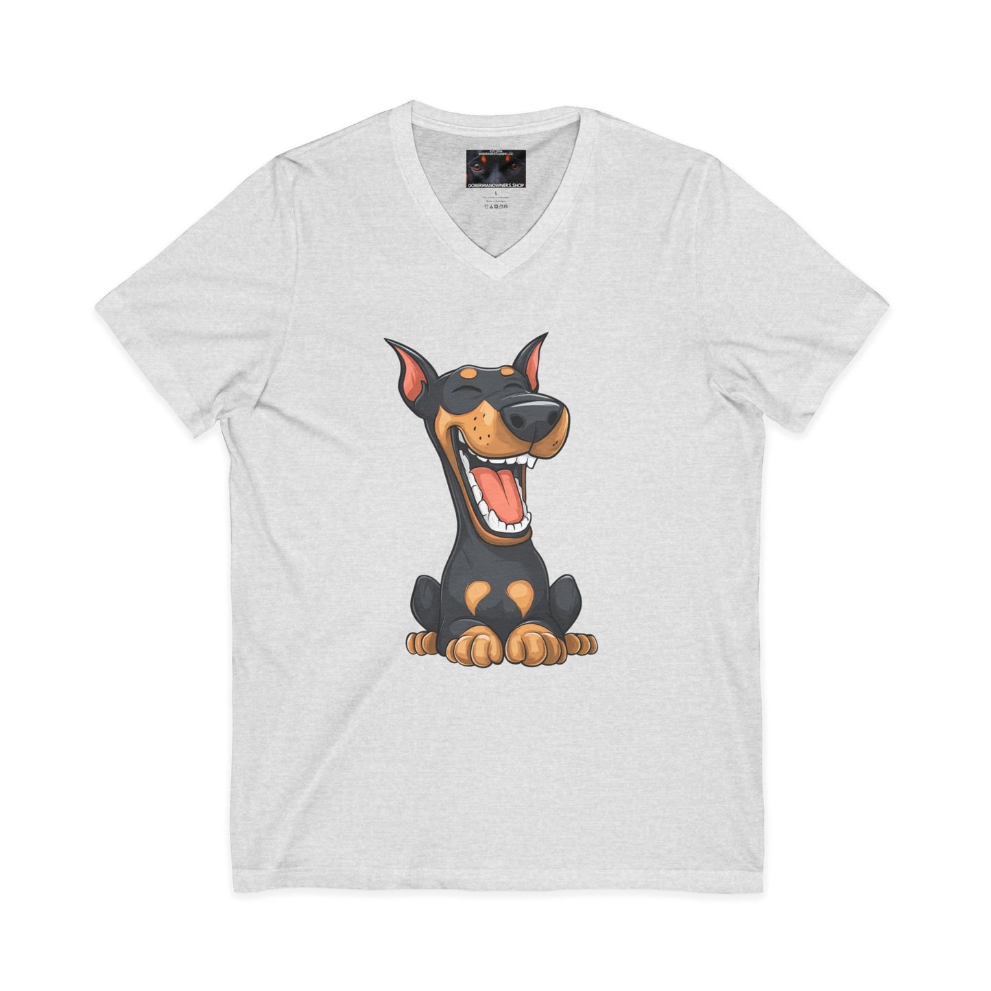 Cartoon Doberman 3 Private Label Unisex Jersey Short Sleeve V-Neck Tee