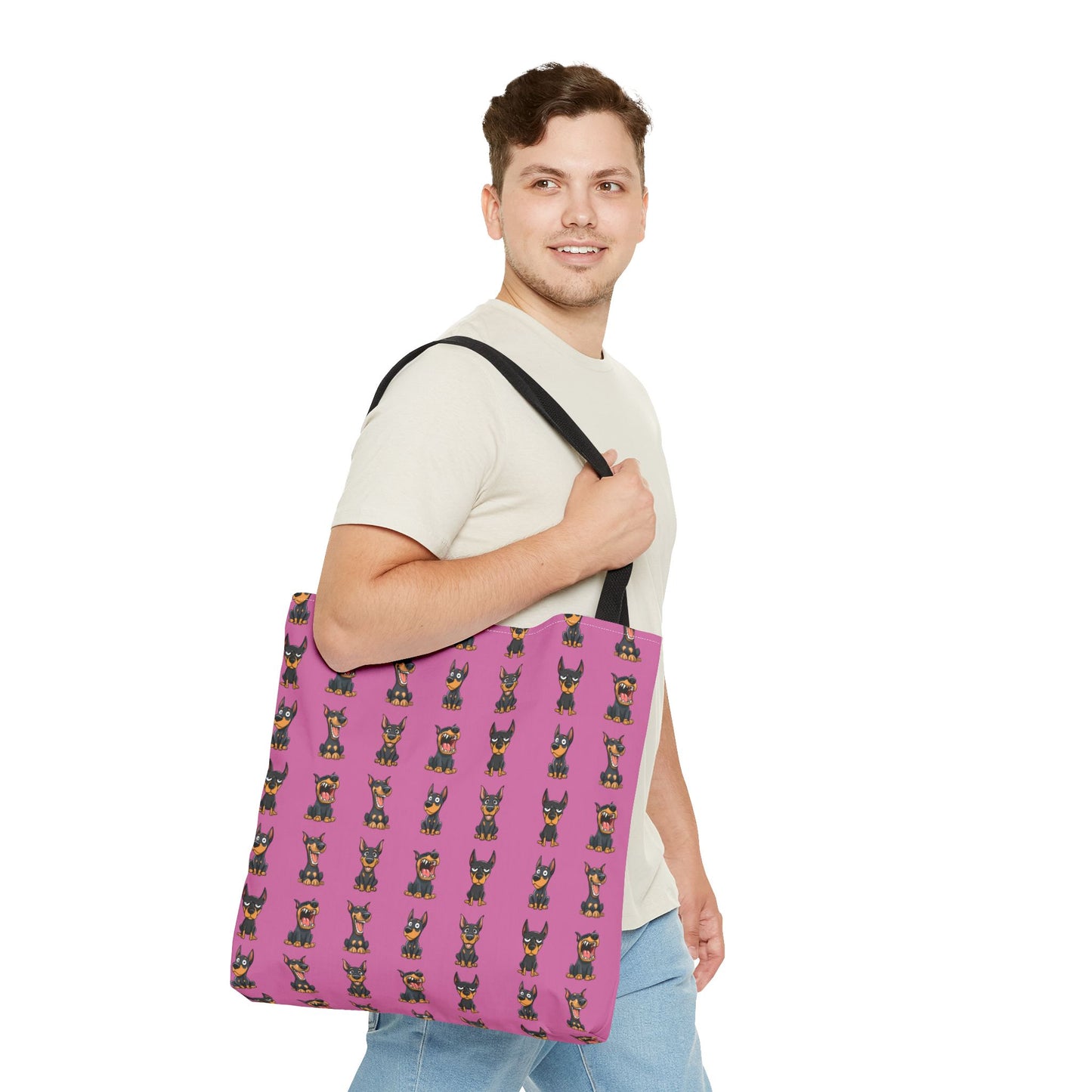 Doberman Cartoon Pattern Pink Tote Bag
