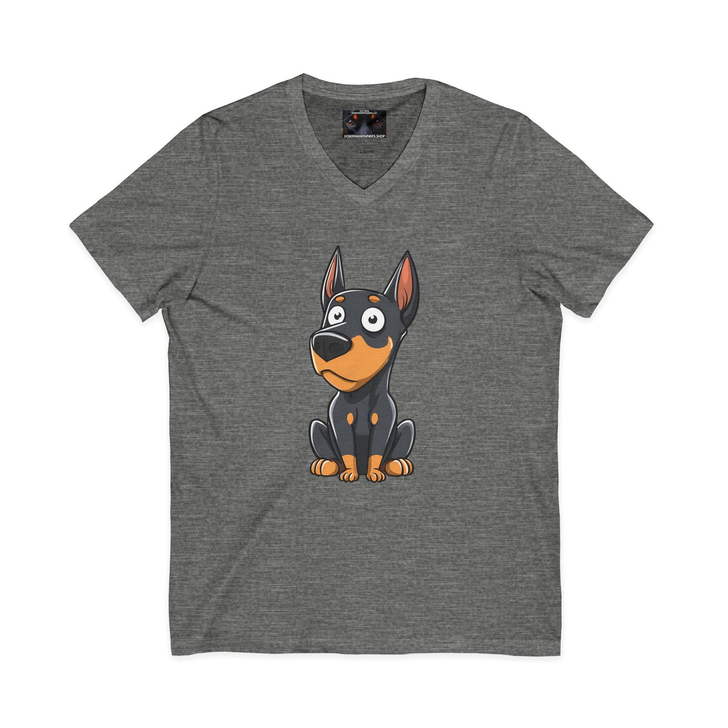 Cartoon Doberman 2 Private Label Unisex Jersey Short Sleeve V-Neck Tee