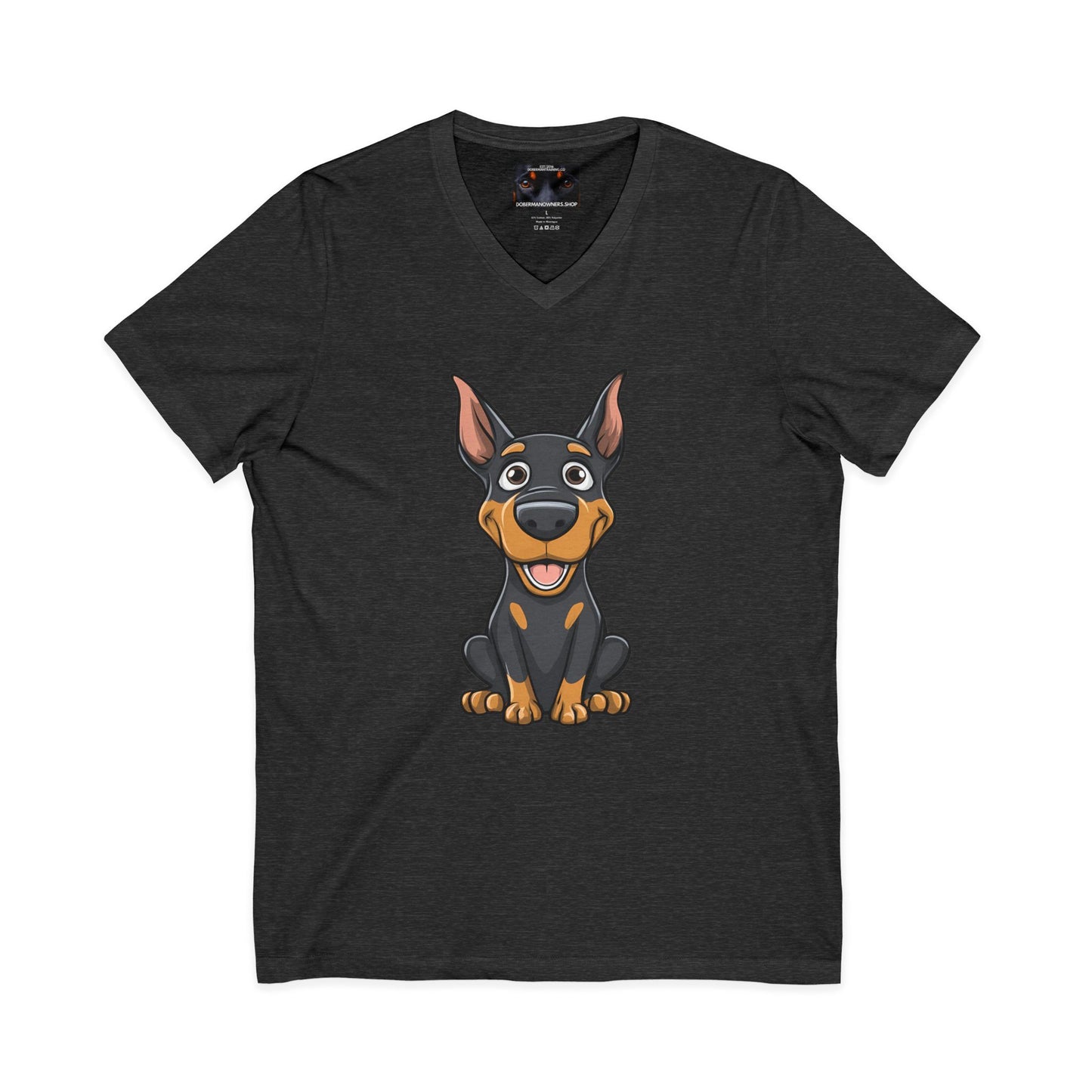 Cartoon Doberman 1 Private Label Unisex Jersey Short Sleeve V-Neck Tee