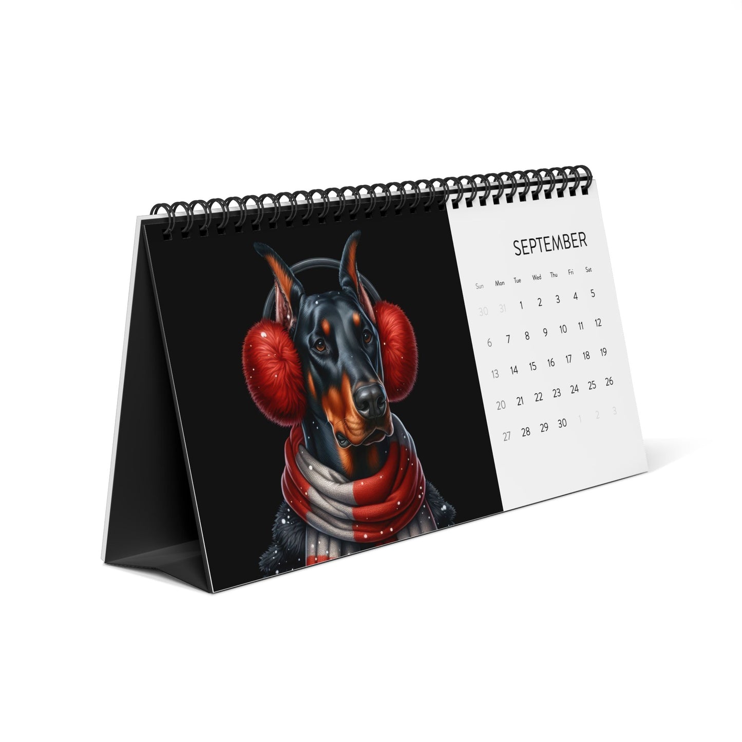 Custom Desktop Calendar — 2026 Doberman Holiday Portraits Grid