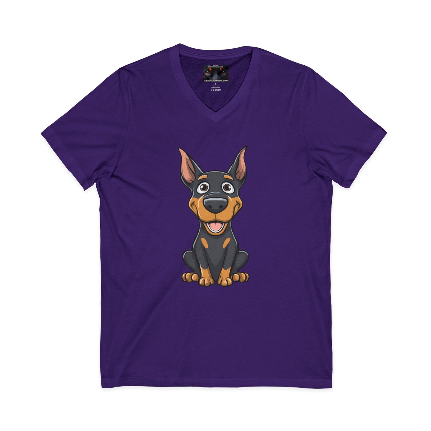 Cartoon Doberman 1 Private Label Unisex Jersey Short Sleeve V-Neck Tee