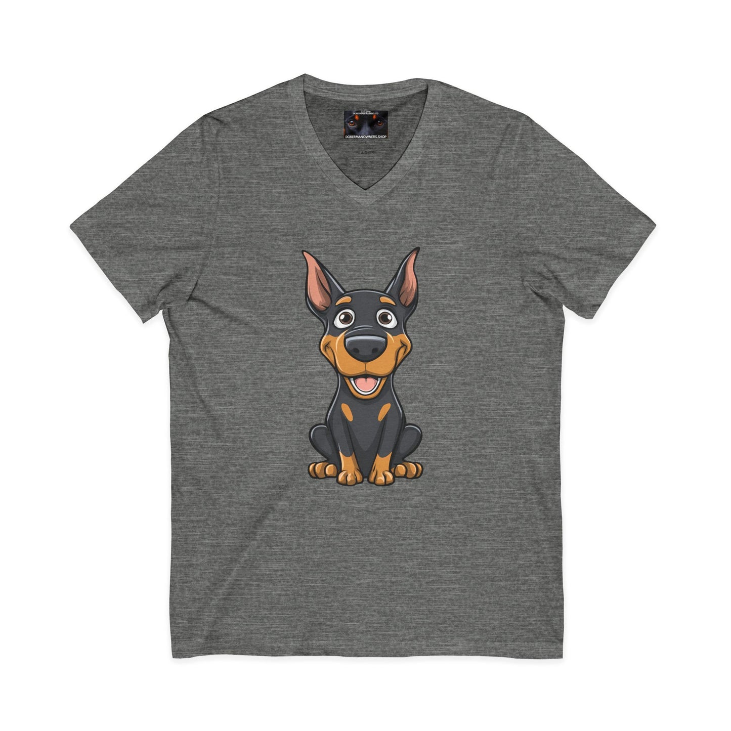 Cartoon Doberman 1 Private Label Unisex Jersey Short Sleeve V-Neck Tee