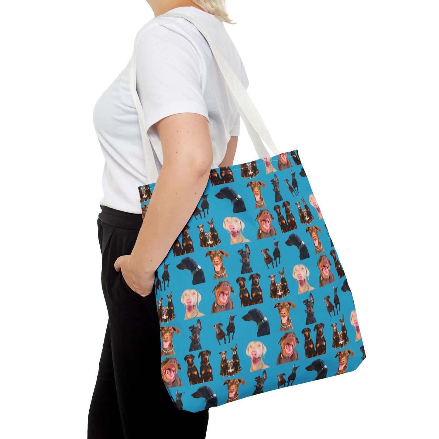 Edition 9 Doberman Model Pattern Turquoise Tote Bag