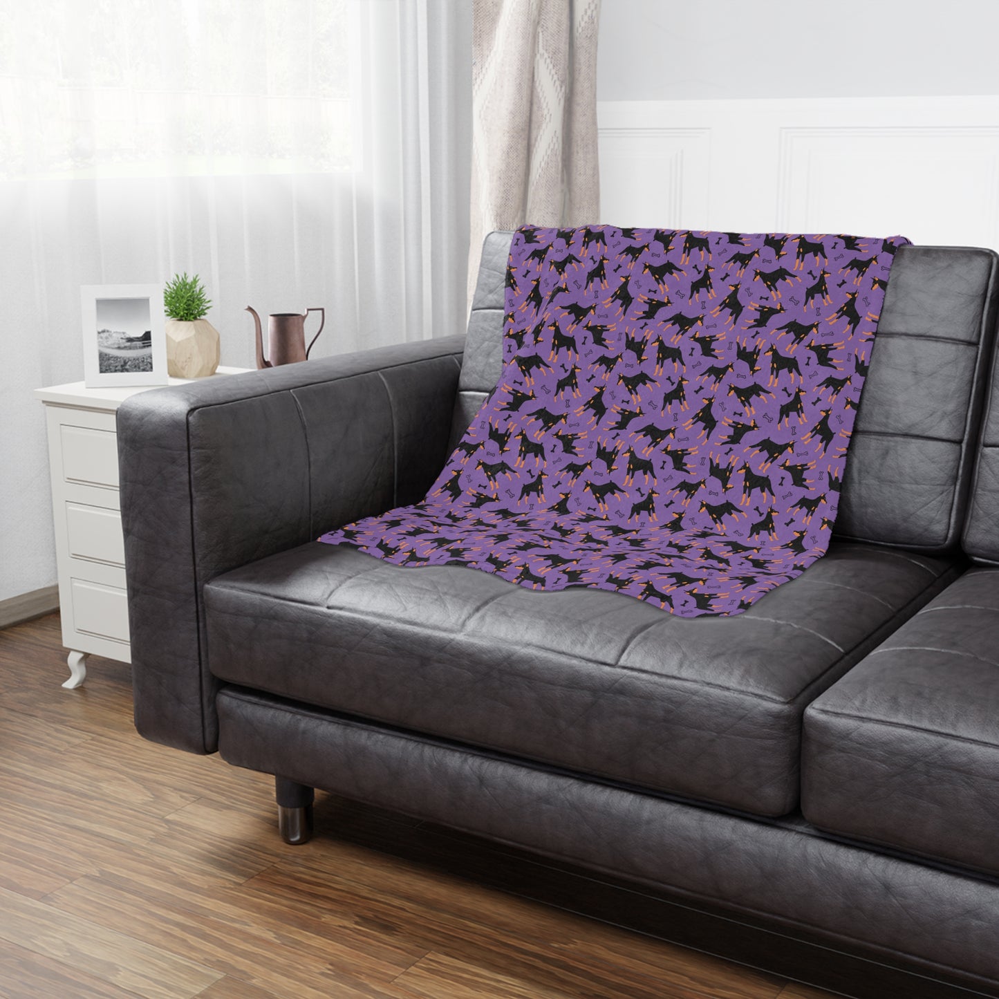 Purple AOP Dobie 1 Minky Blanket, Soft Throw Blanket, Warm Plush Blanket