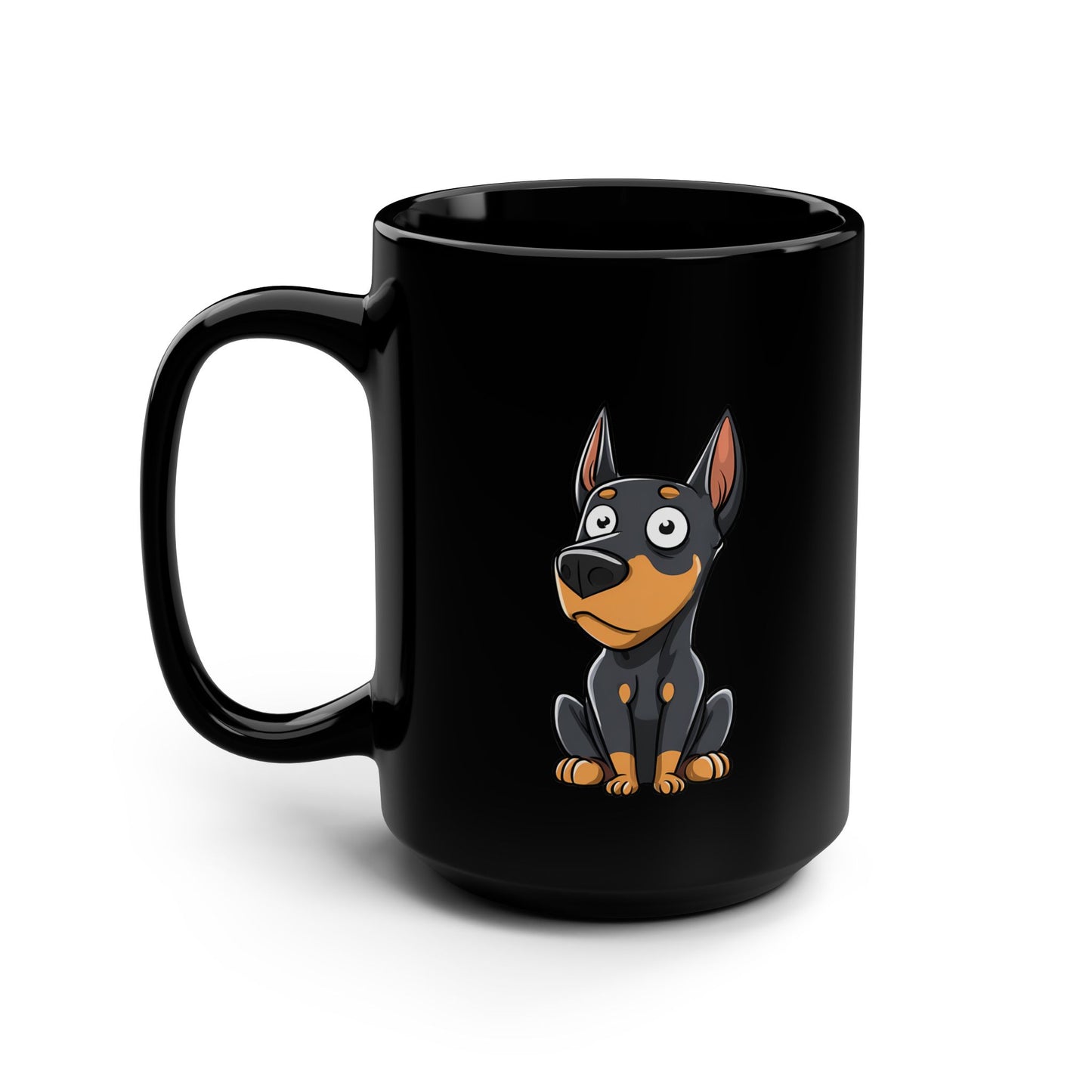 Cartoon Doberman 2 Black 15oz Coffee Mug