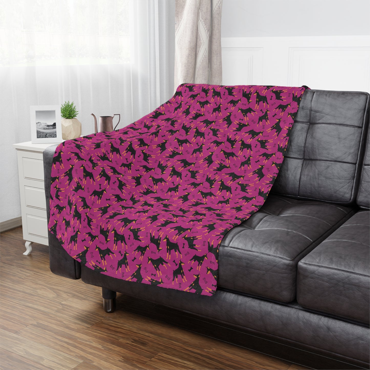 Pink AOP Dobie 1 Minky Blanket, Soft Throw Blanket, Warm Plush Blanket