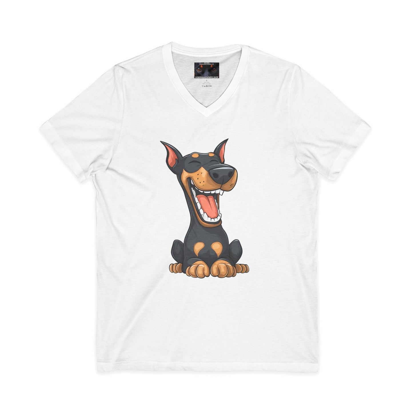 Cartoon Doberman 3 Private Label Unisex Jersey Short Sleeve V-Neck Tee