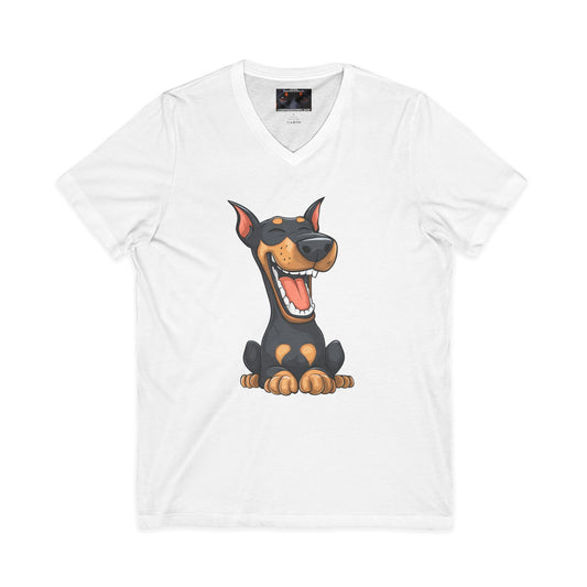 Cartoon Doberman 3 Private Label Unisex Jersey Short Sleeve V-Neck Tee