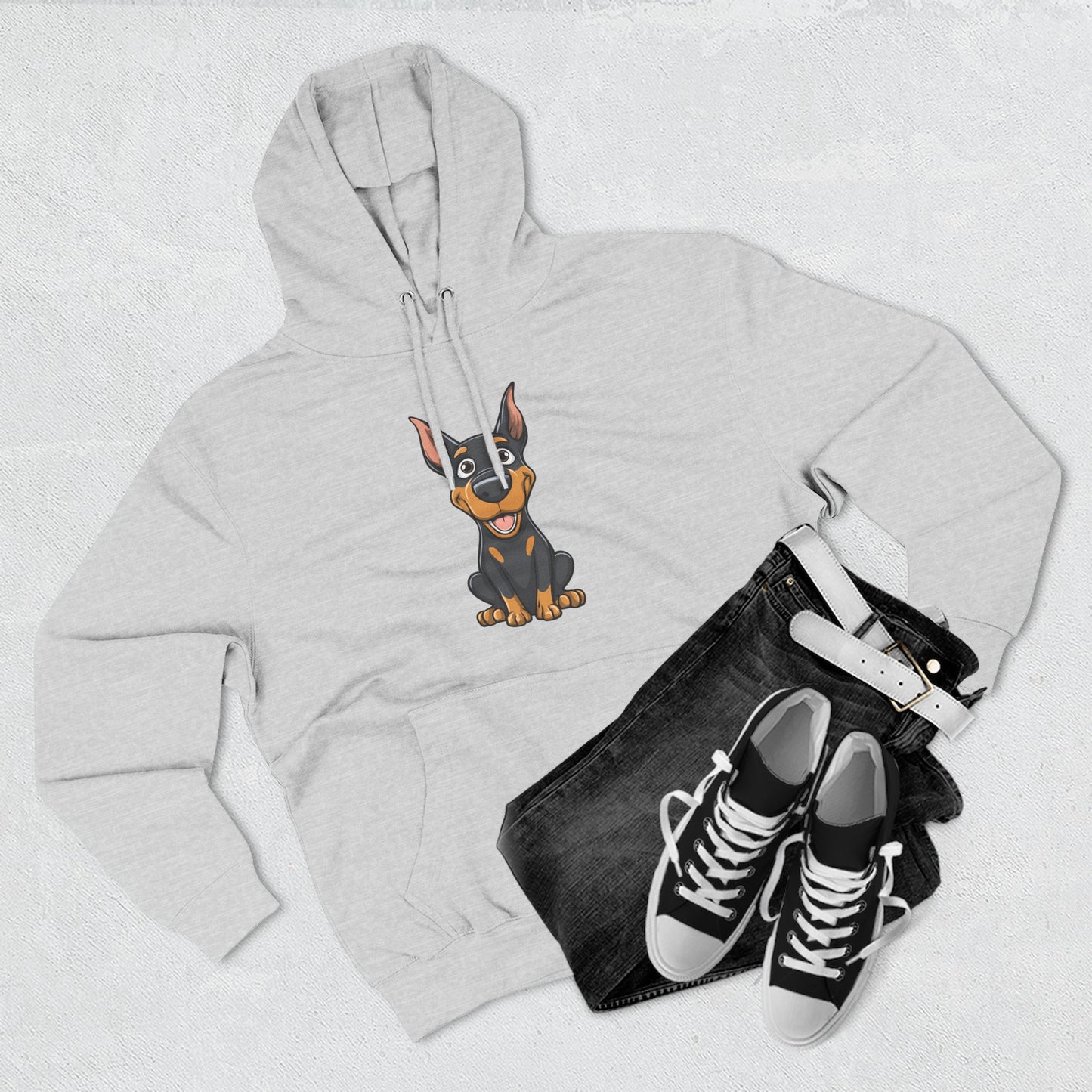 Doberman Cartoon 1 Three-Panel Fleece Hoodie