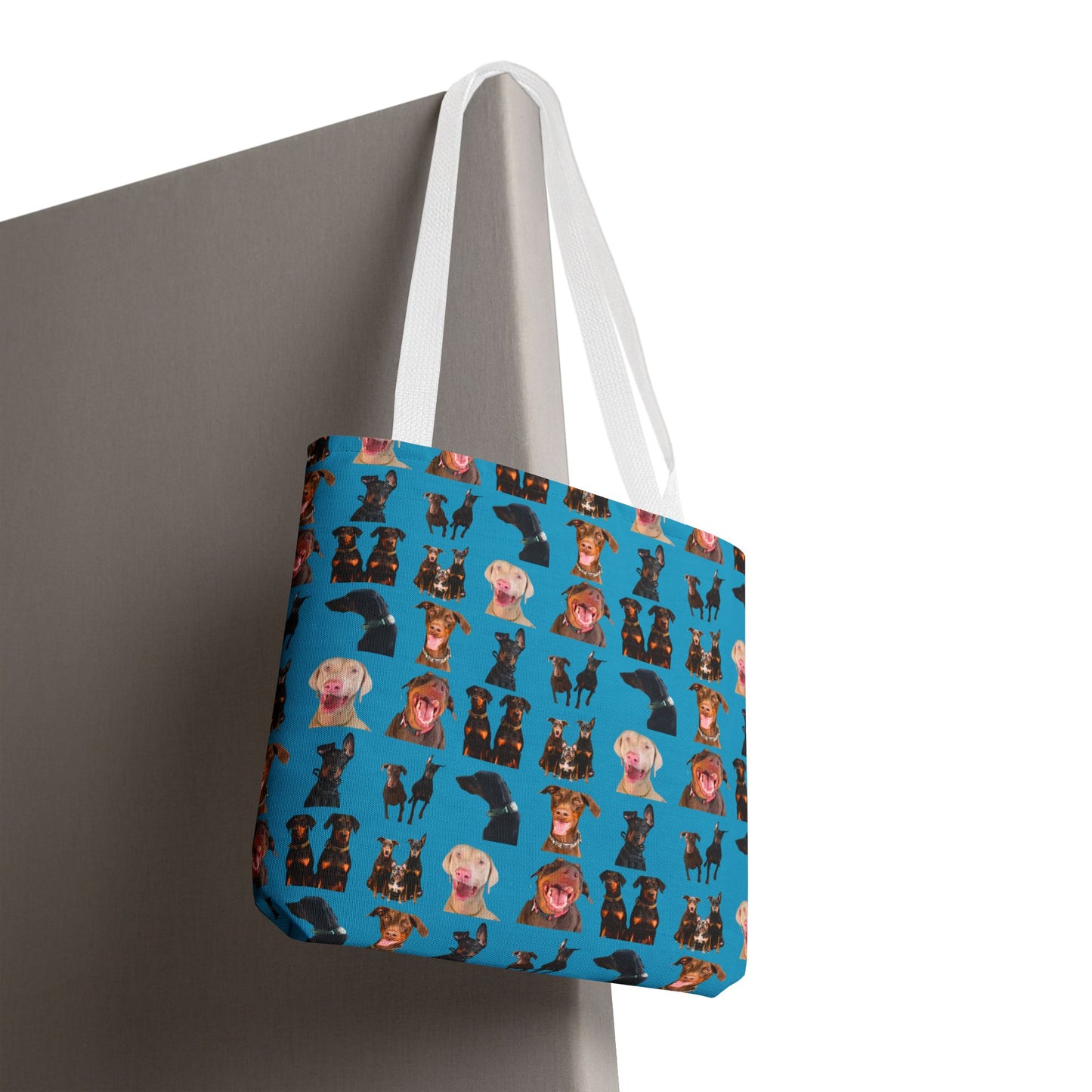 Edition 9 Doberman Model Pattern Turquoise Tote Bag