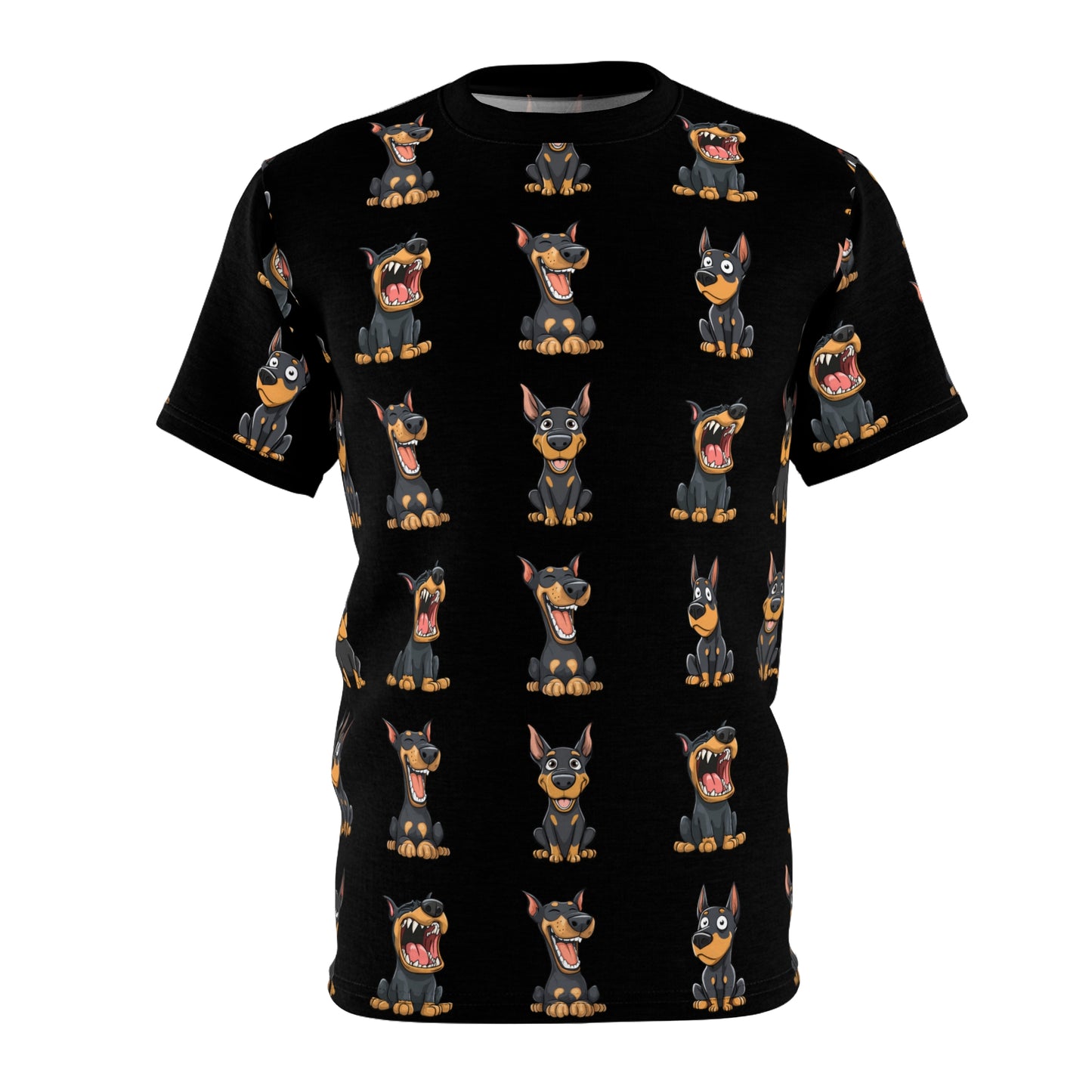 Doberman Pattern 1 All-Over-Print Tee — Cartoon Doberman Repeat Design