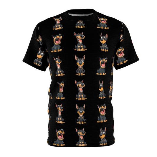 Doberman Pattern 1 All-Over-Print Tee — Cartoon Doberman Repeat Design