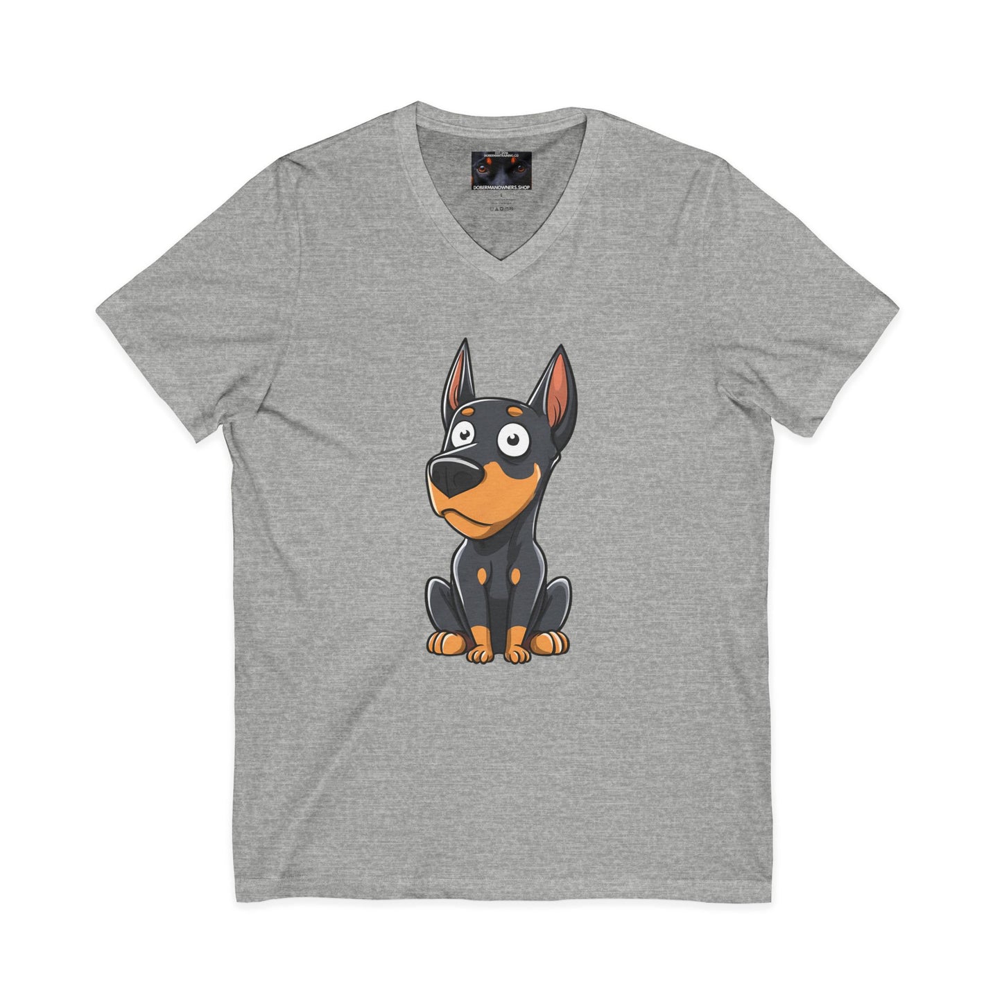 Cartoon Doberman 2 Private Label Unisex Jersey Short Sleeve V-Neck Tee