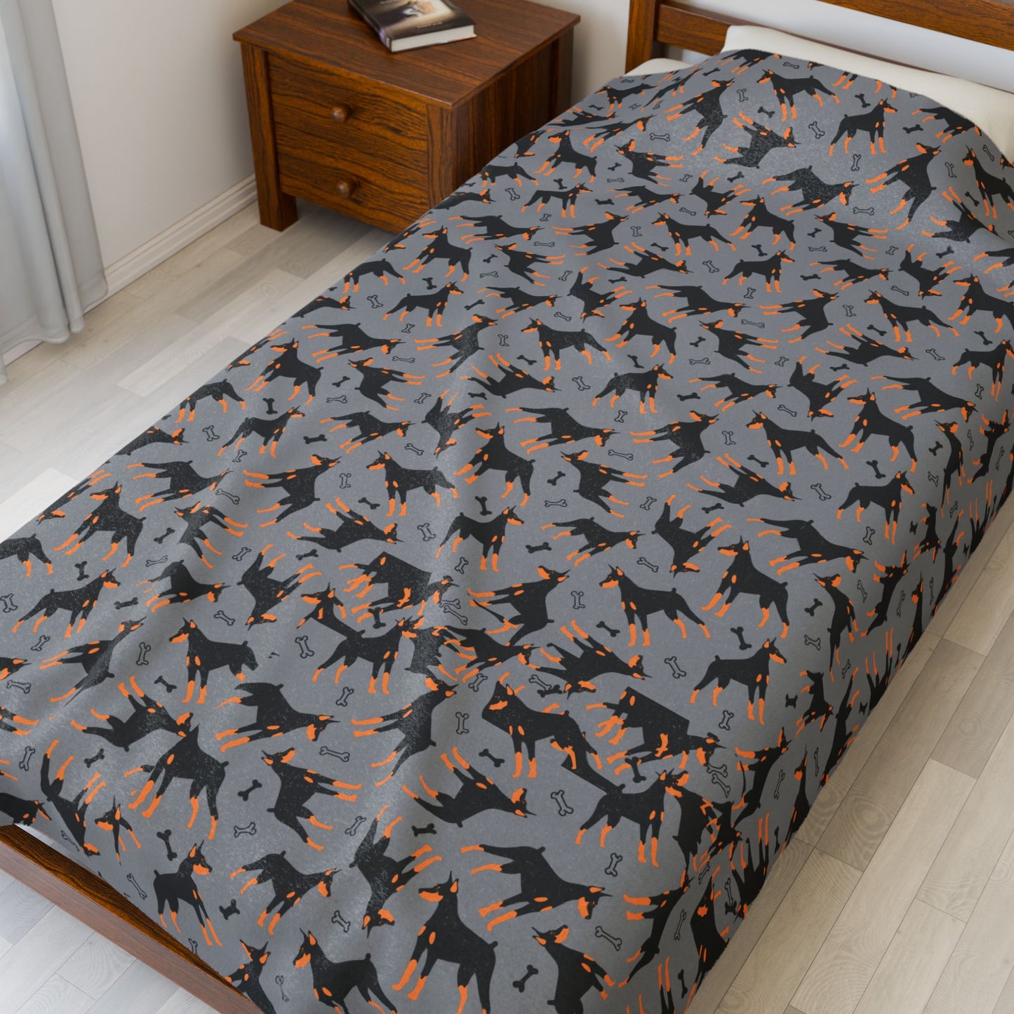 Gray AOP Velveteen Plush Blanket