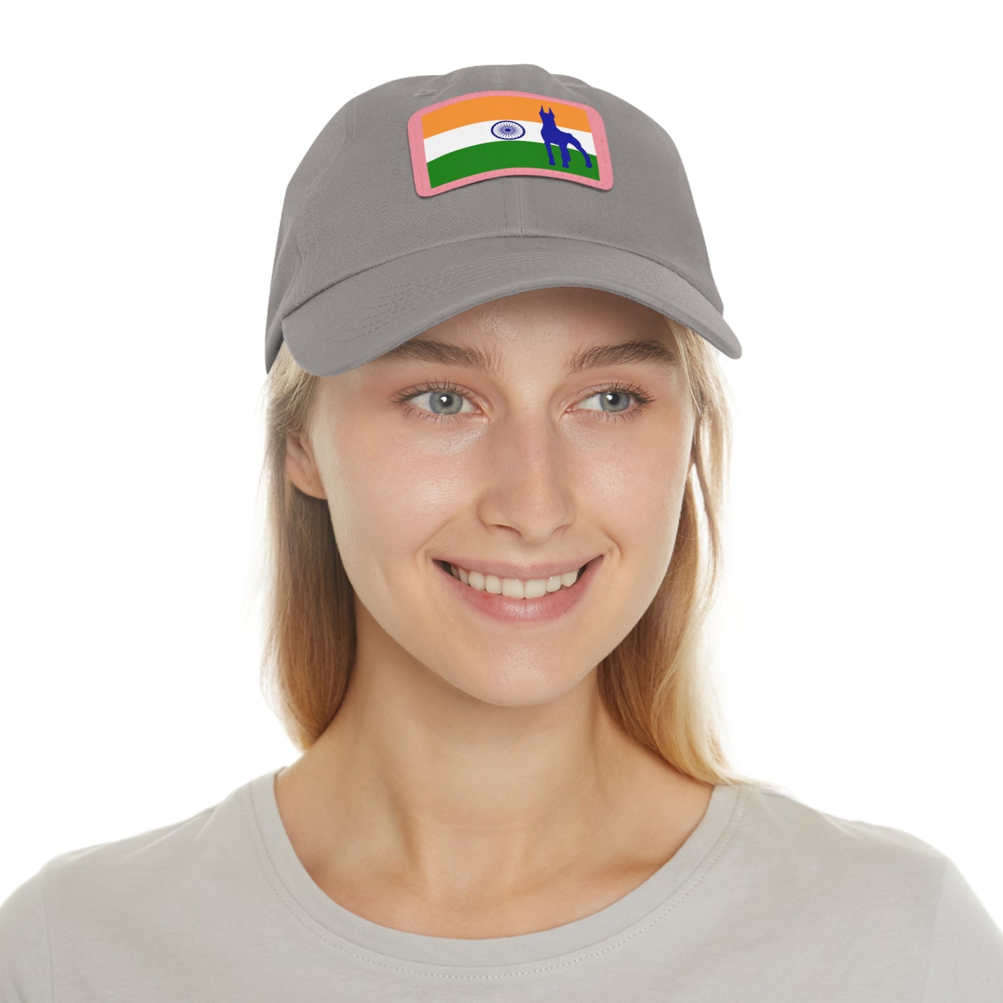 Doberman India Protect 1 Dad Hat with Leather Patch (Rectangle)