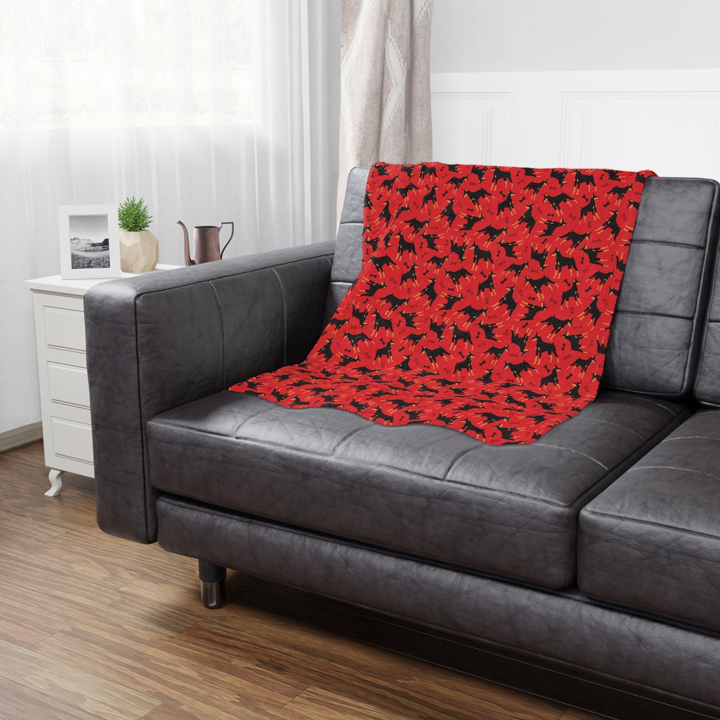 Red AOP Dobie 1 Minky Blanket, Soft Throw Blanket, Warm Plush Blanket