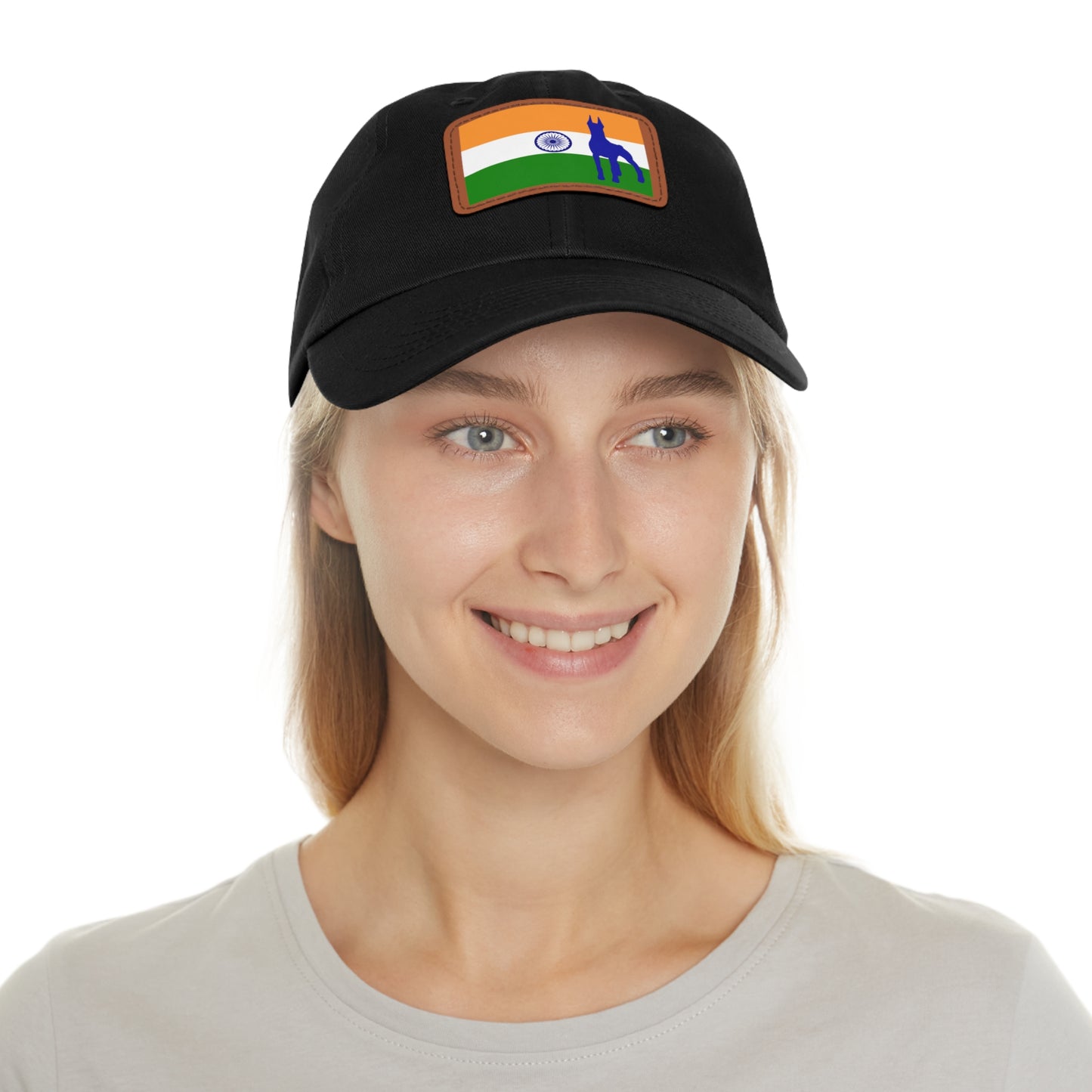 Doberman India Protect 1 Dad Hat with Leather Patch (Rectangle)