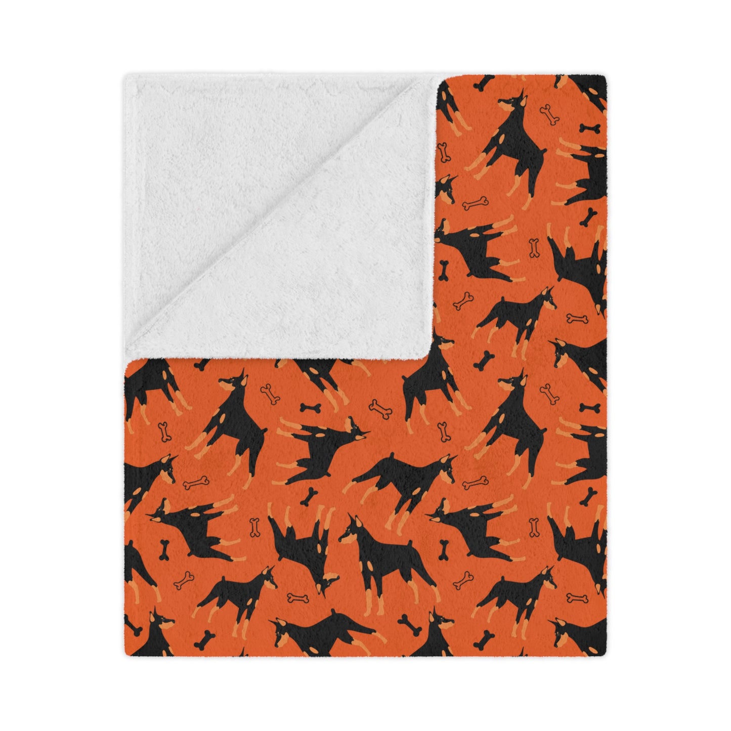Orange AOP Dobie 1 Minky Blanket, Soft Throw Blanket, Warm Plush Blanket