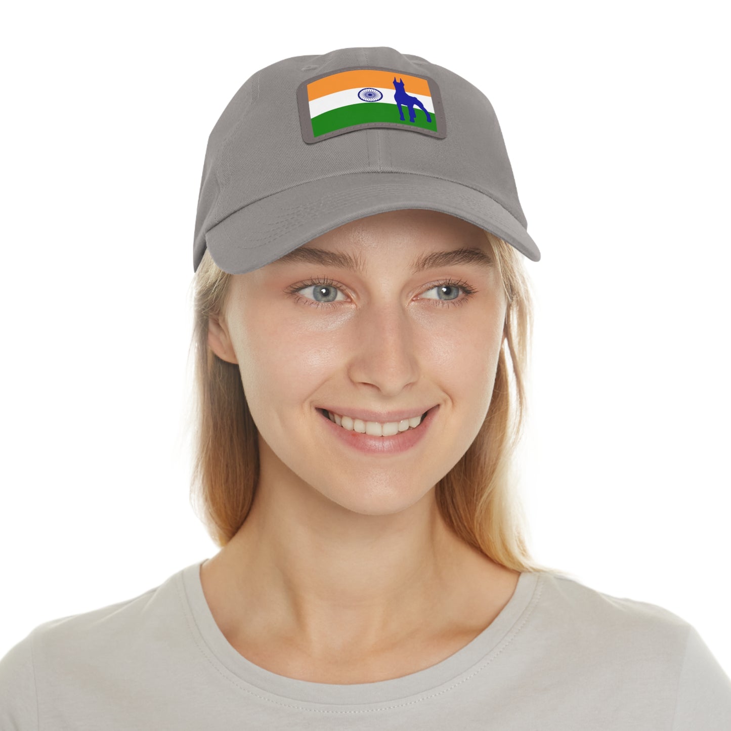 Doberman India Protect 1 Dad Hat with Leather Patch (Rectangle)