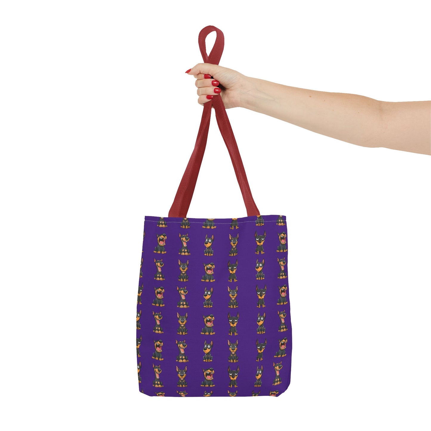 Doberman Cartoon Pattern Purple Tote Bag