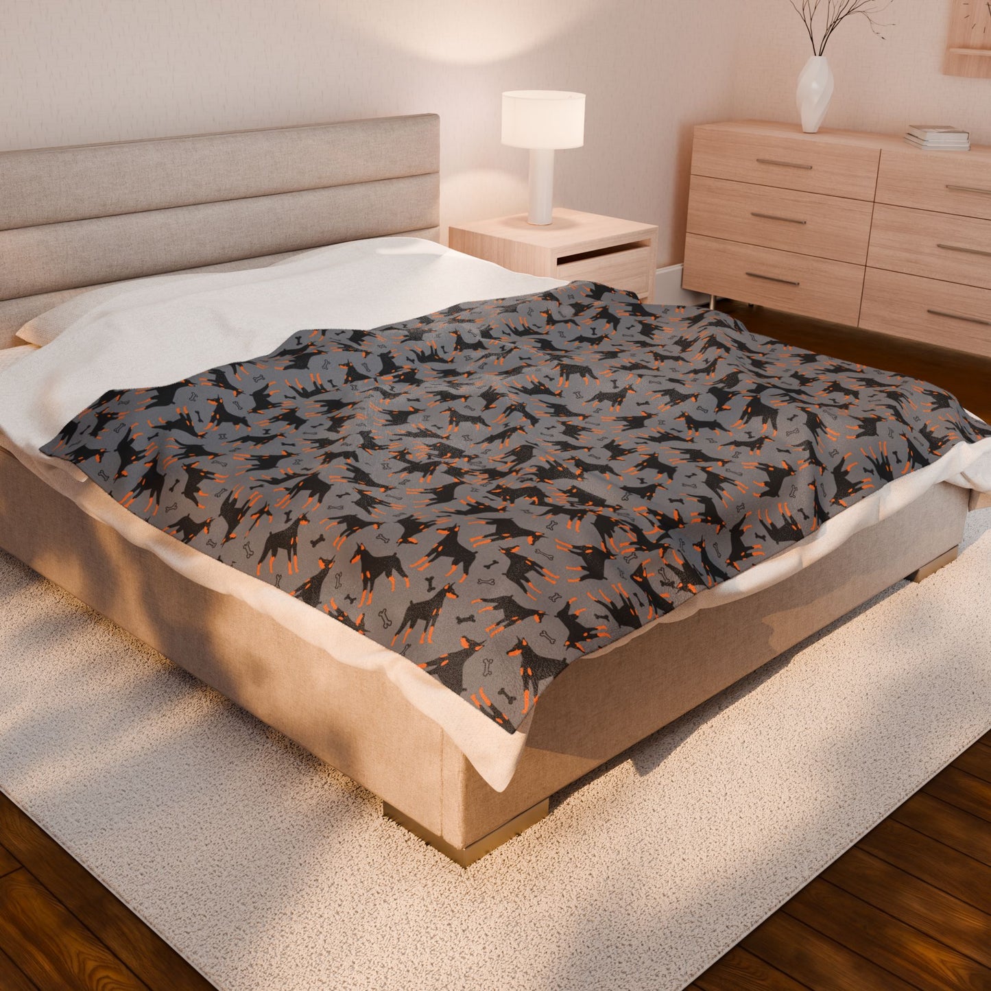 Gray AOP Velveteen Plush Blanket
