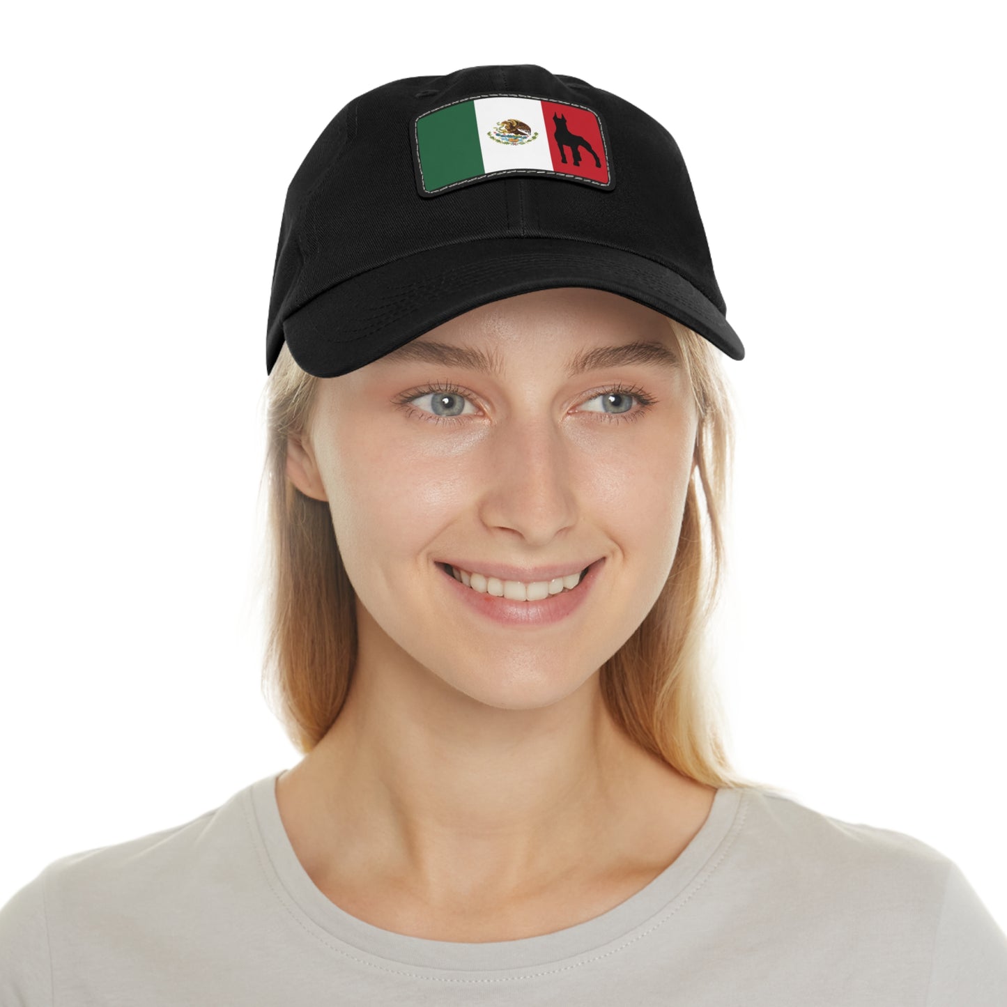 Doberman Mexico Protect 1 Dad Hat with Leather Patch (Rectangle)