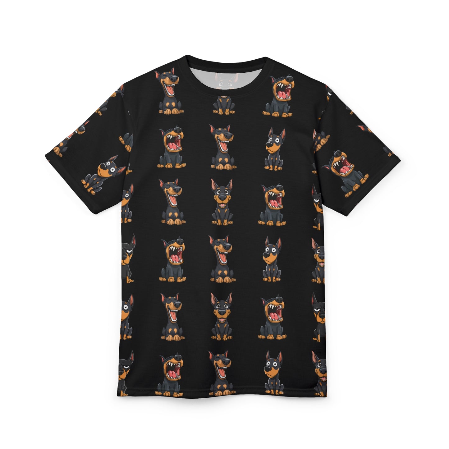 Doberman Pattern 1 All-Over-Print Tee — Cartoon Doberman Repeat Design