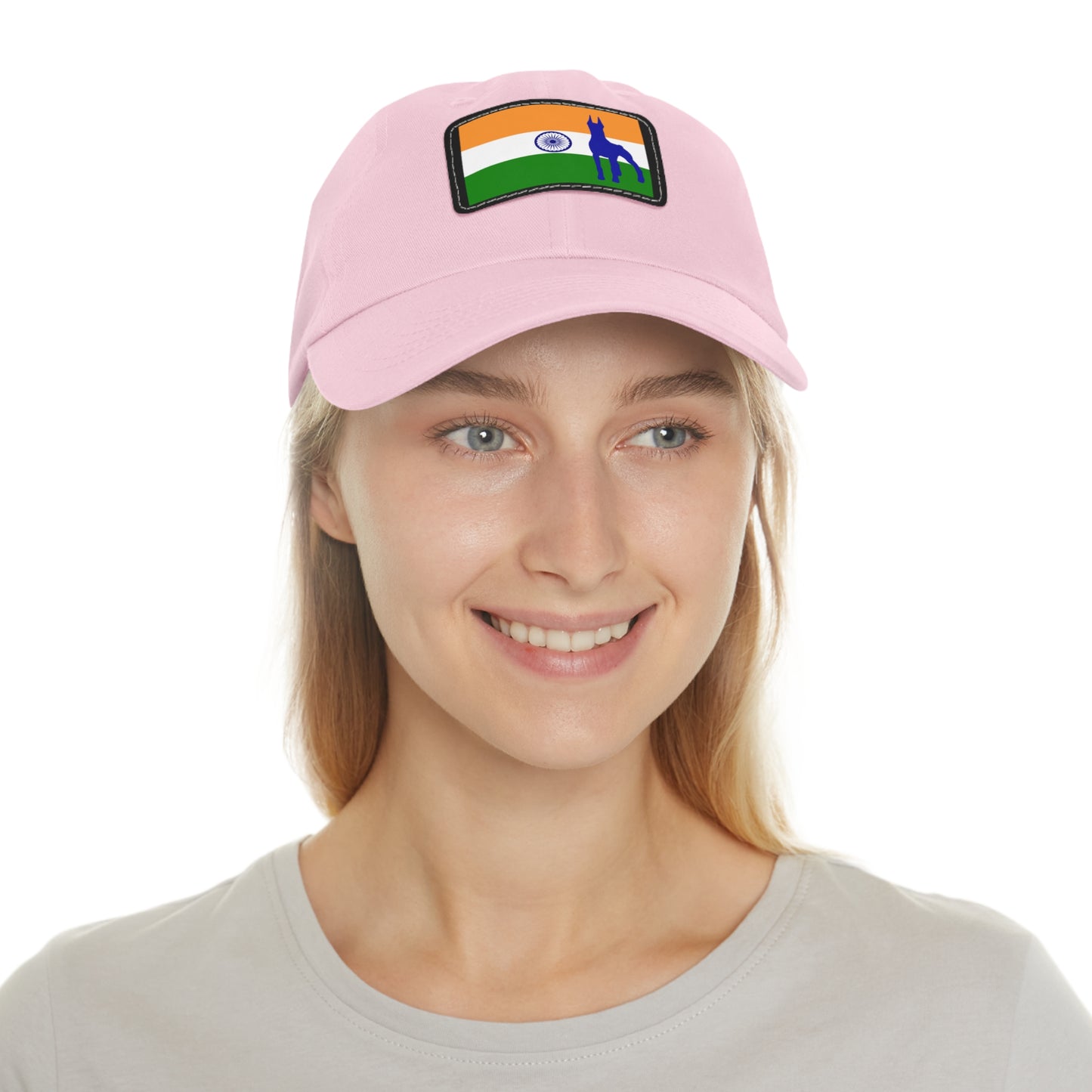 Doberman India Protect 1 Dad Hat with Leather Patch (Rectangle)