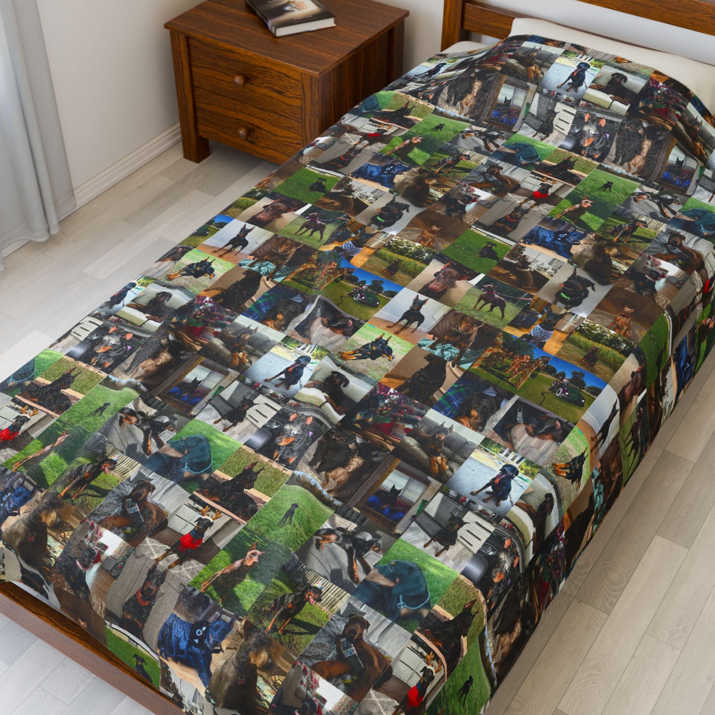 Custom Doberman Photo Collage Velveteen Plush Blanket — Memory Throw